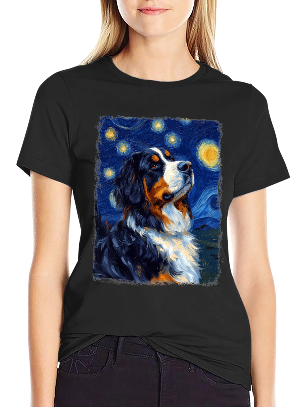 Starry Night Dog T-Shirt - Bernese Mountain Dog Art