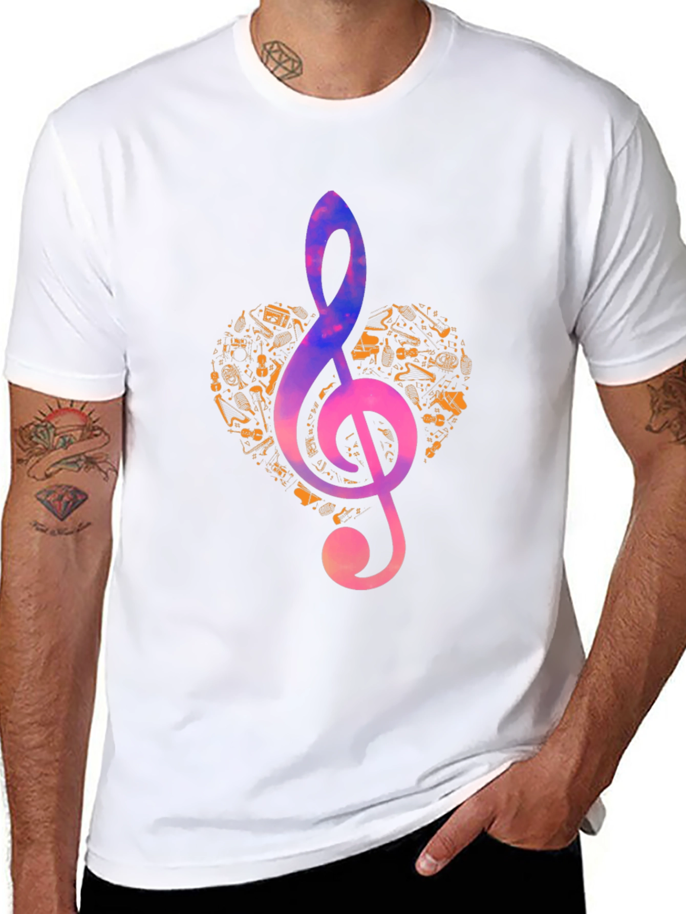 Music Heart Treble Clef Graphic T-Shirt