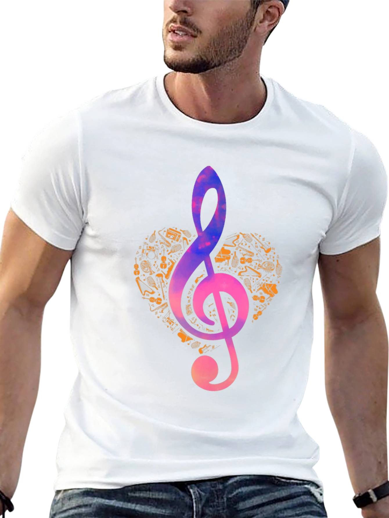 Music Heart Treble Clef Graphic T-Shirt