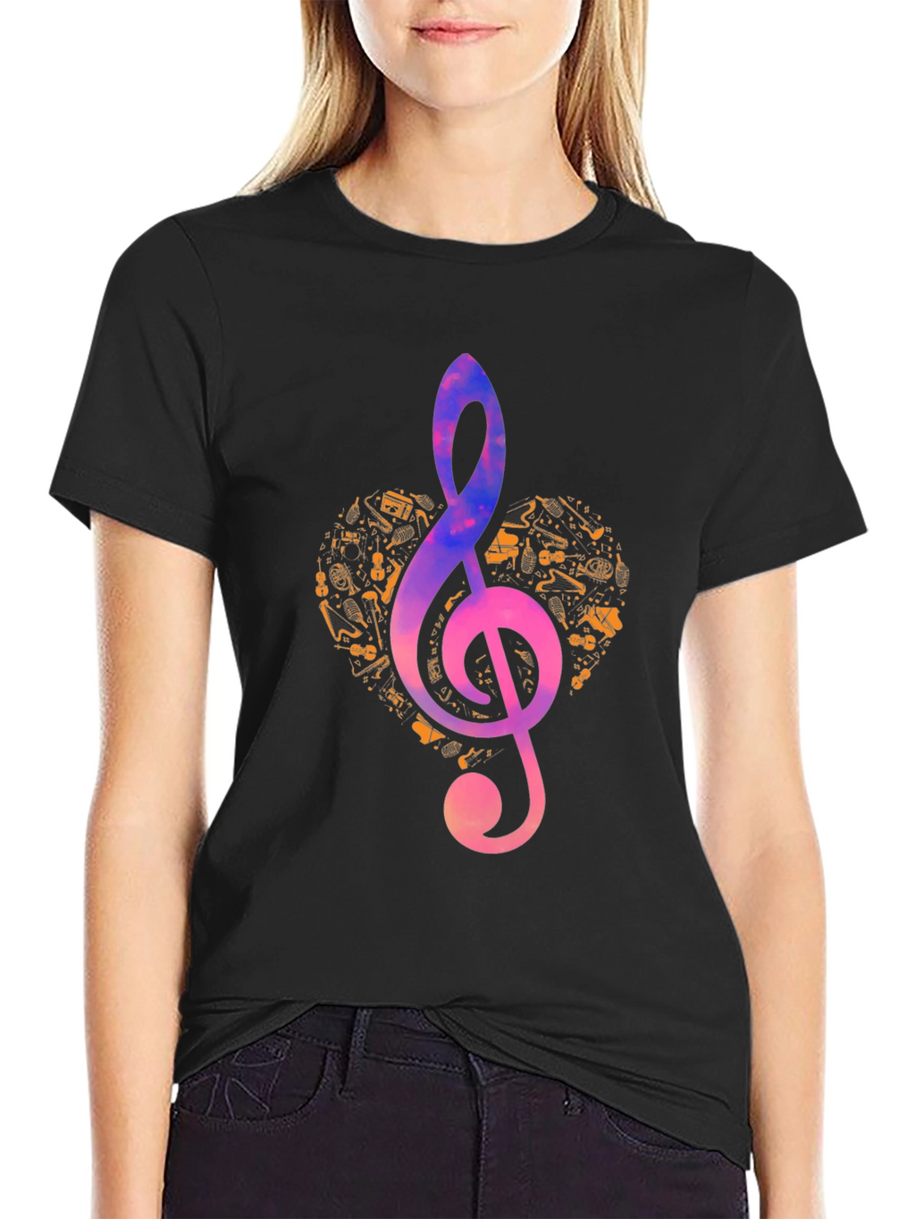 Music Heart Treble Clef Graphic T-Shirt