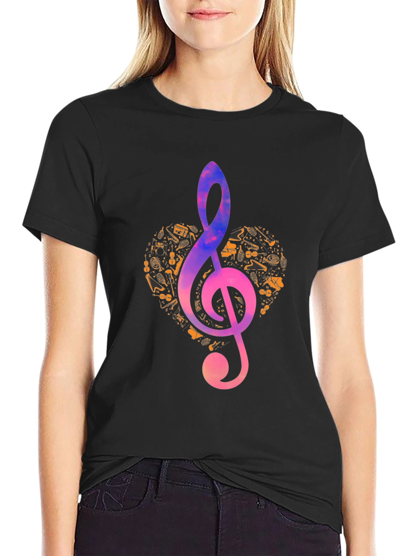 Music Heart Treble Clef Graphic T-Shirt