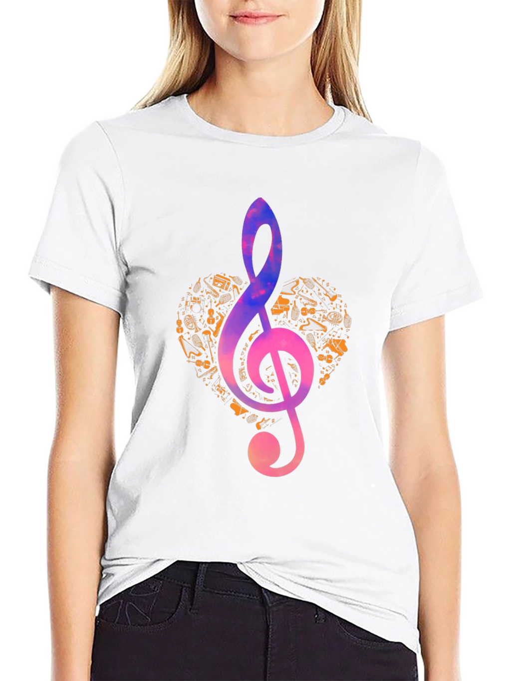 Music Heart Treble Clef Graphic T-Shirt