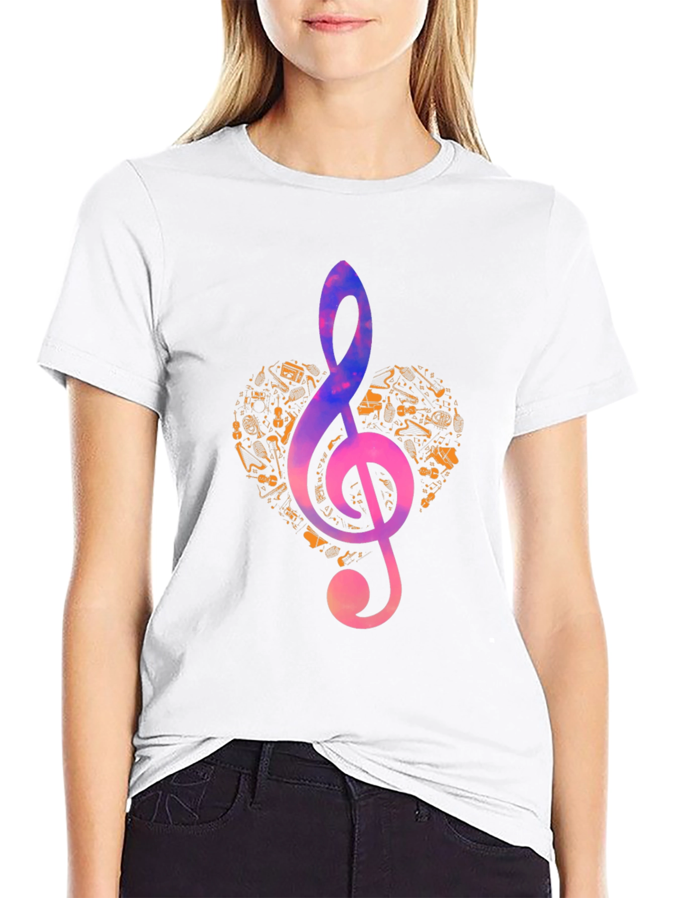 Music Heart Treble Clef Graphic T-Shirt