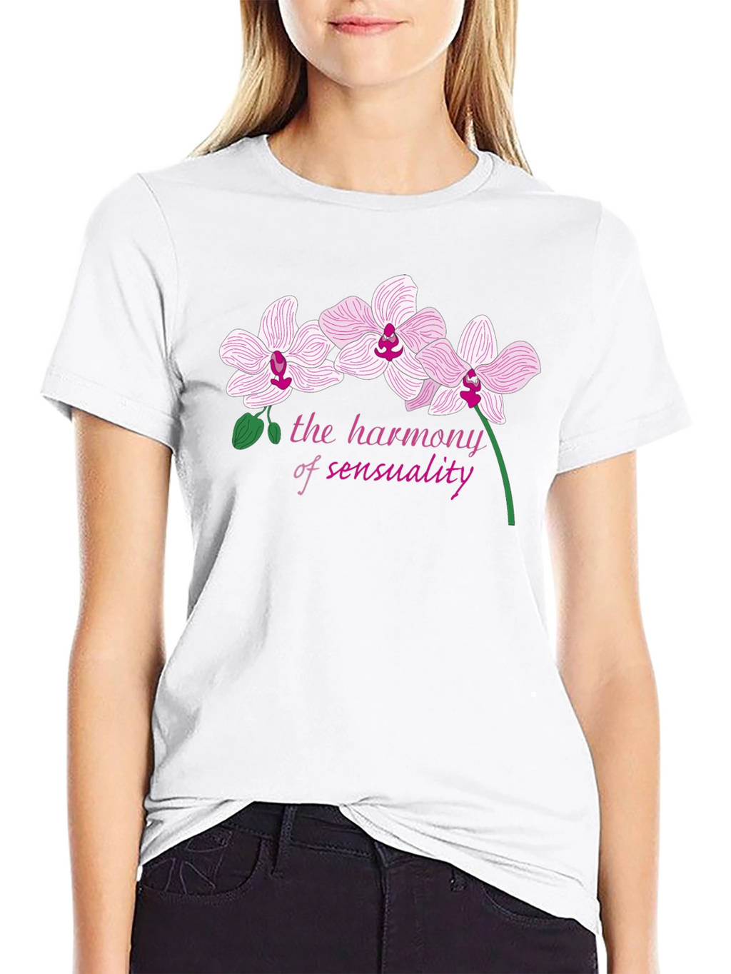 Floral Harmony Tee: Sensual Orchid Graphic