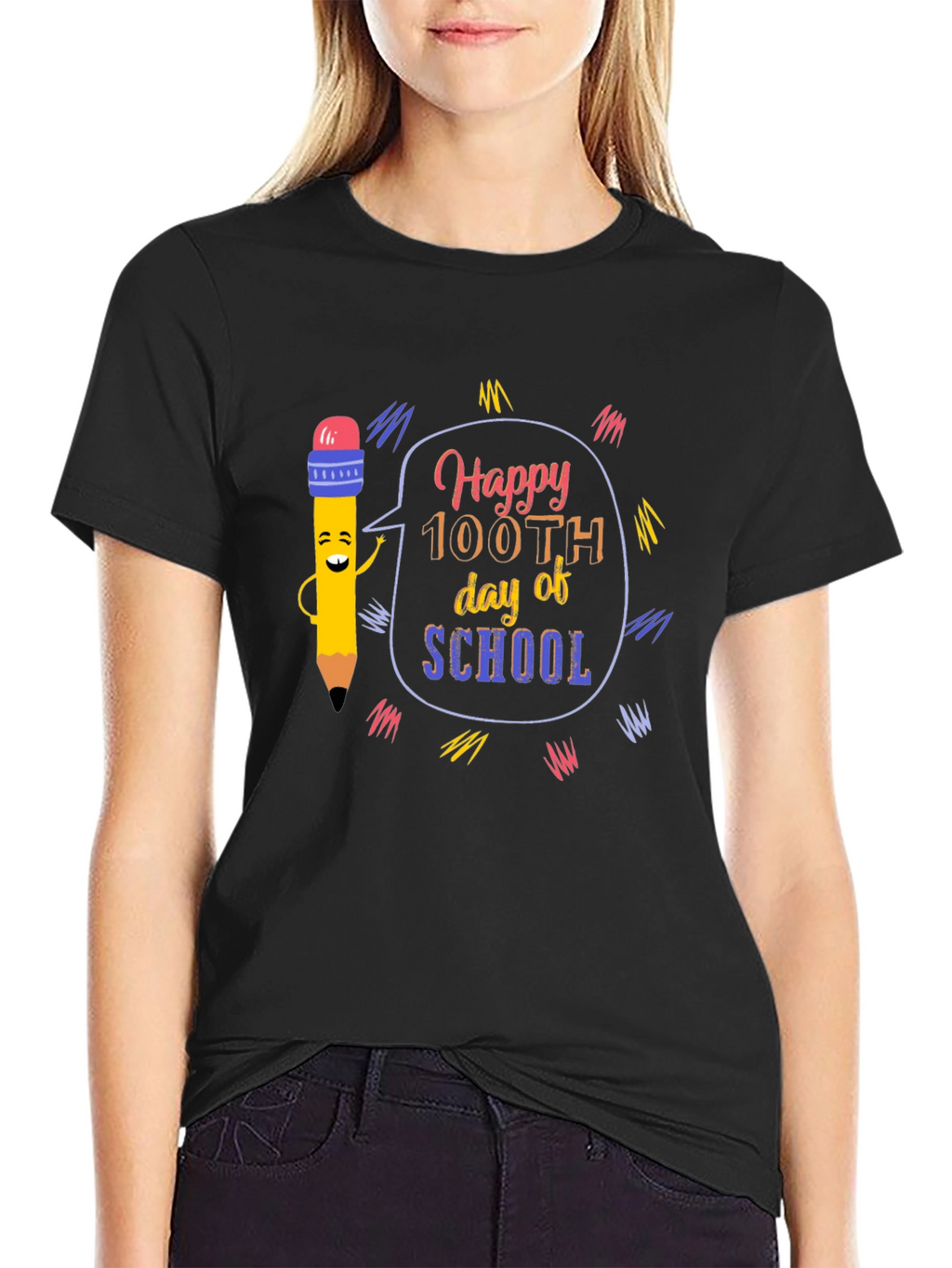 Happy 100th Day of School Black T-Shirt