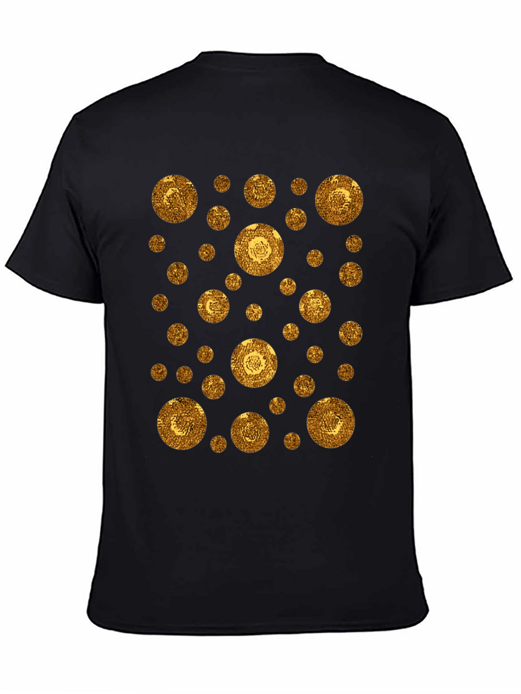 Gold Circle Pattern Black T-Shirt