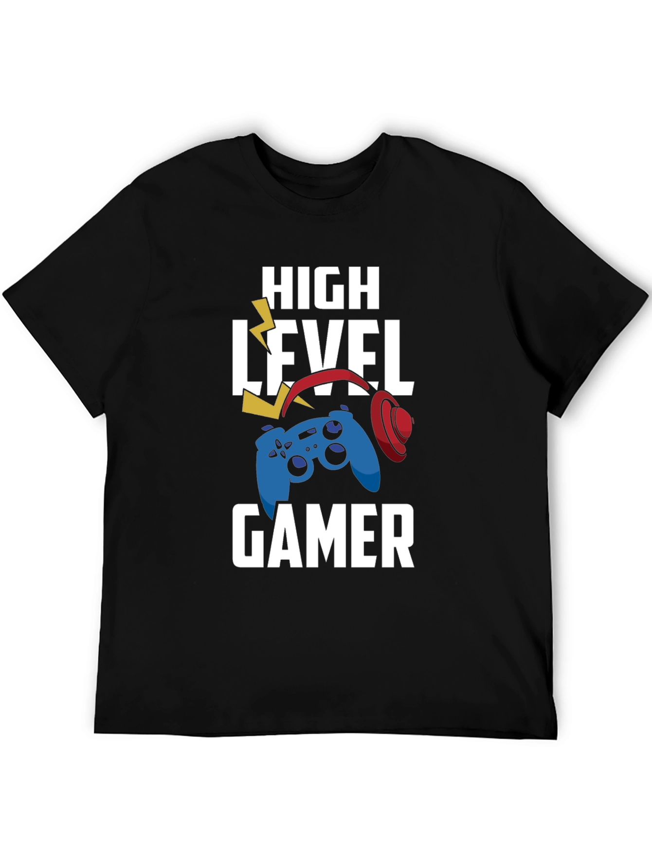 High Level Gamer Black T-Shirt - Controller & Headset Design