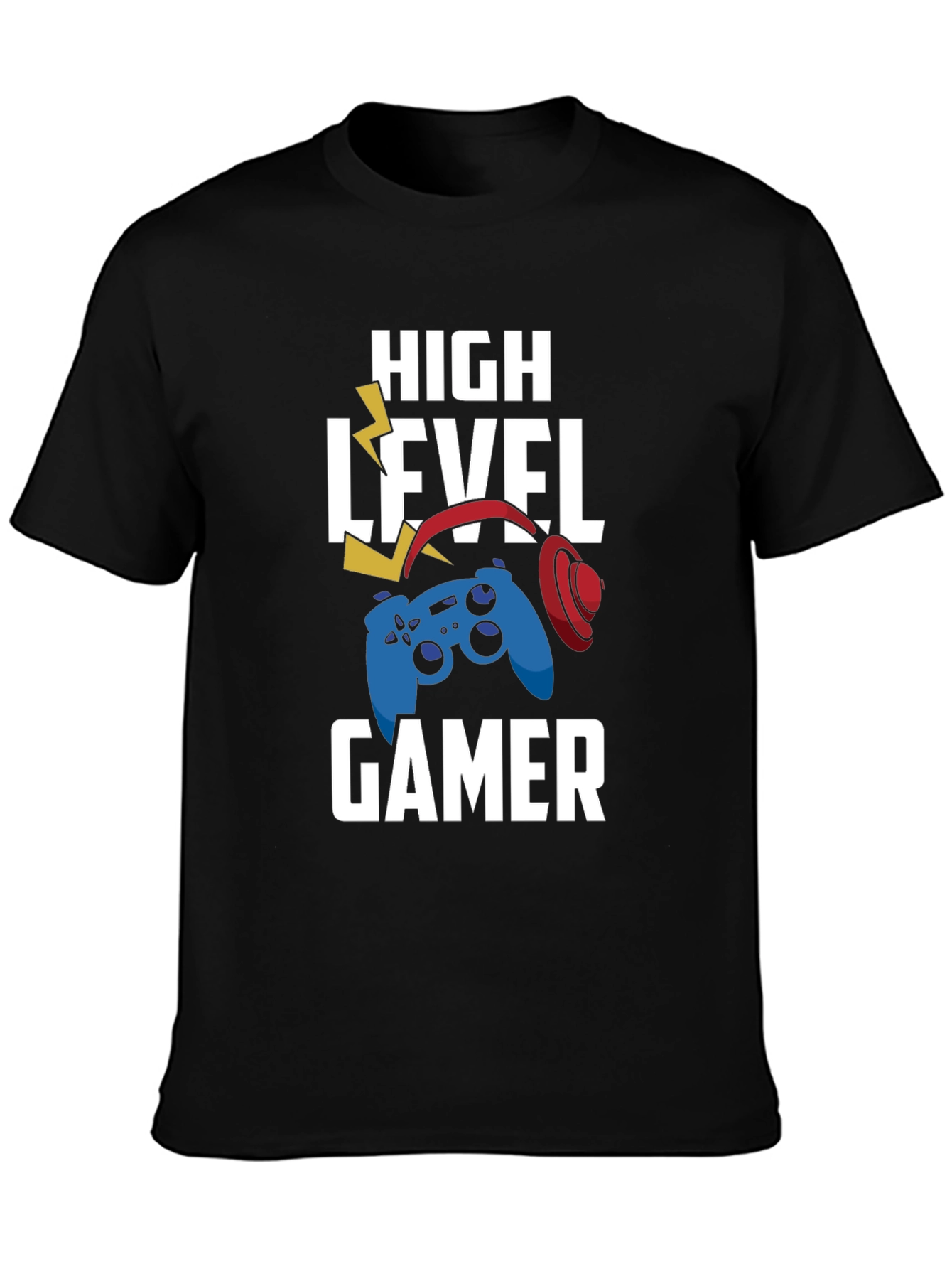 High Level Gamer Black T-Shirt - Controller & Headset Design