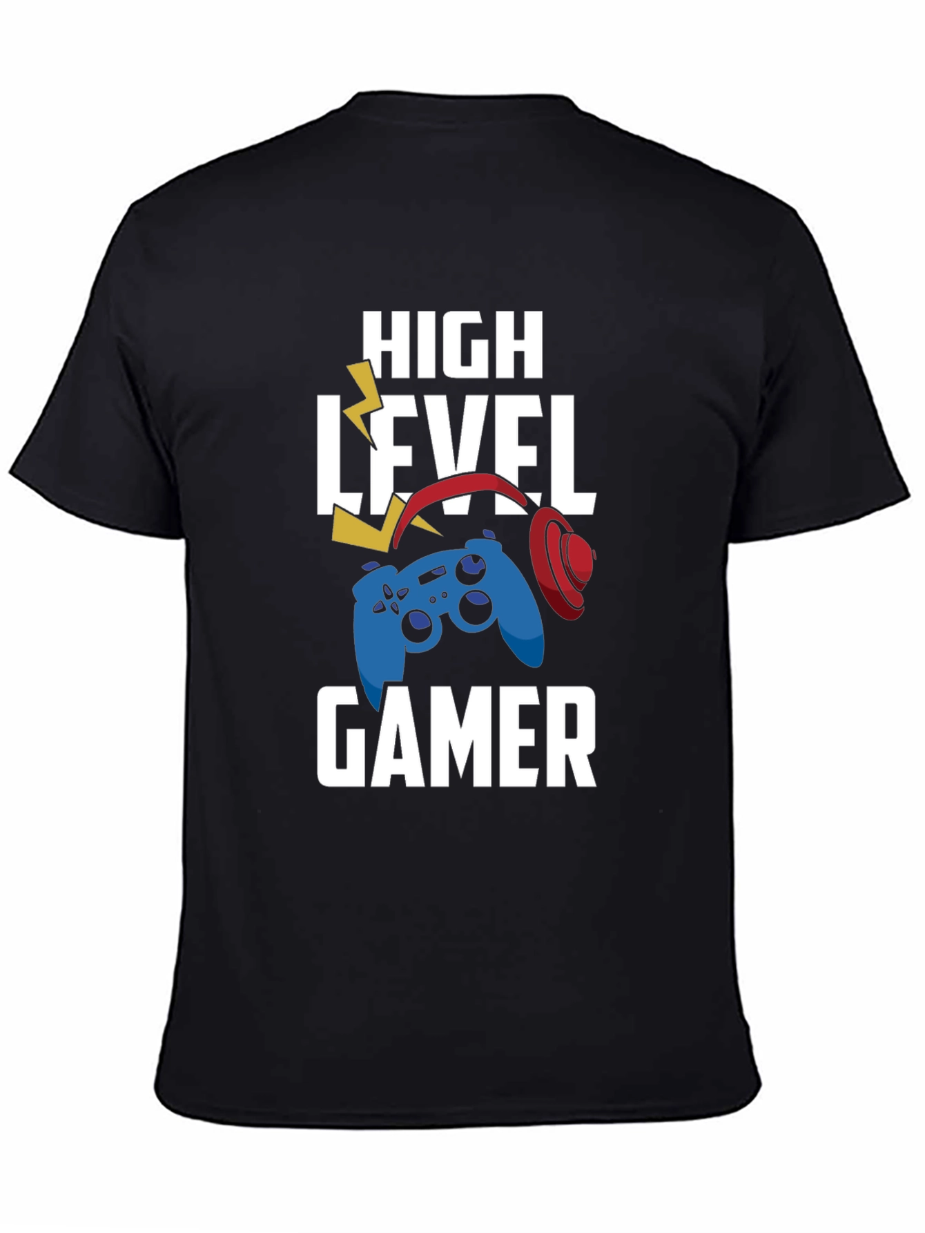 High Level Gamer Black T-Shirt - Controller & Headset Design
