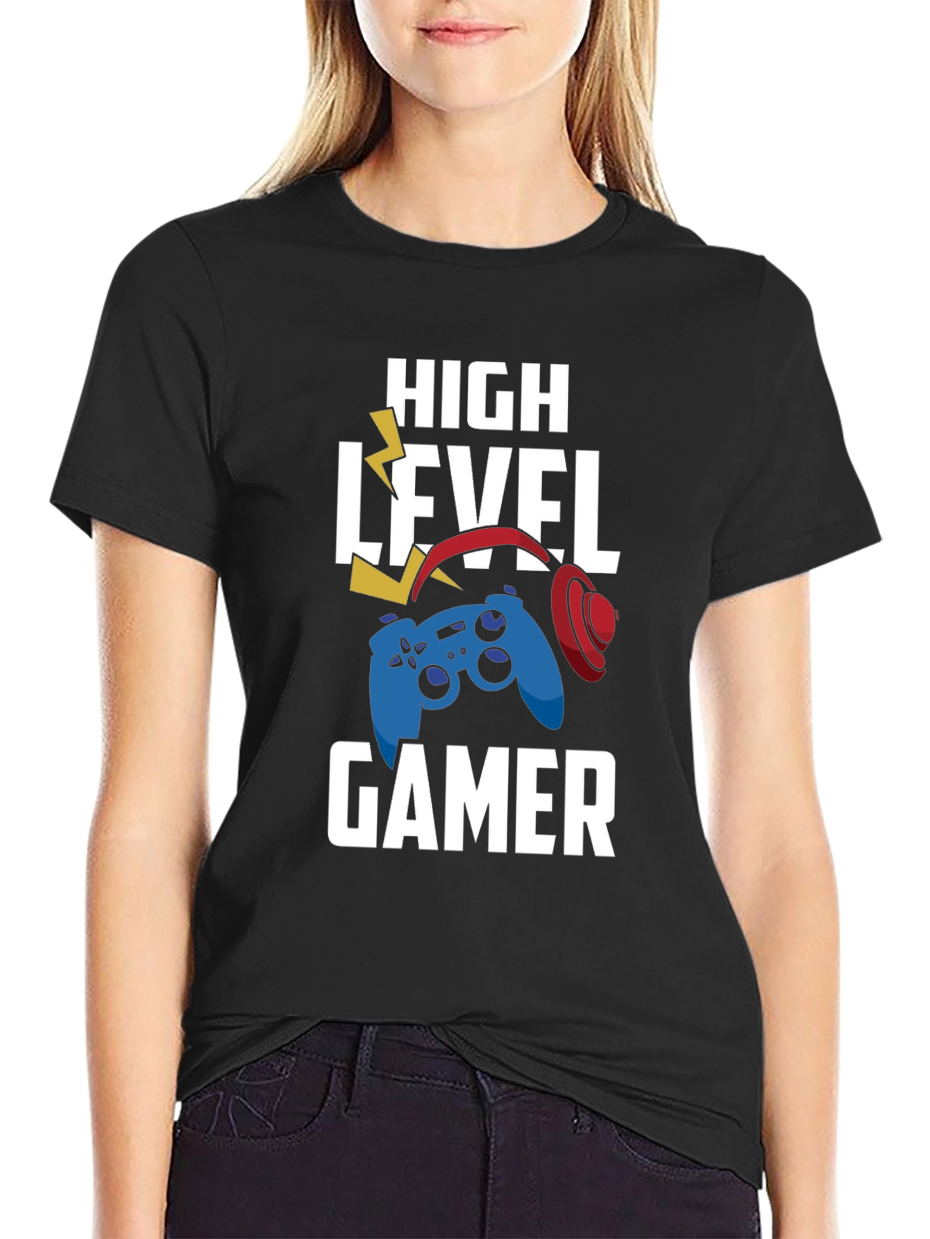High Level Gamer Black T-Shirt - Controller & Headset Design