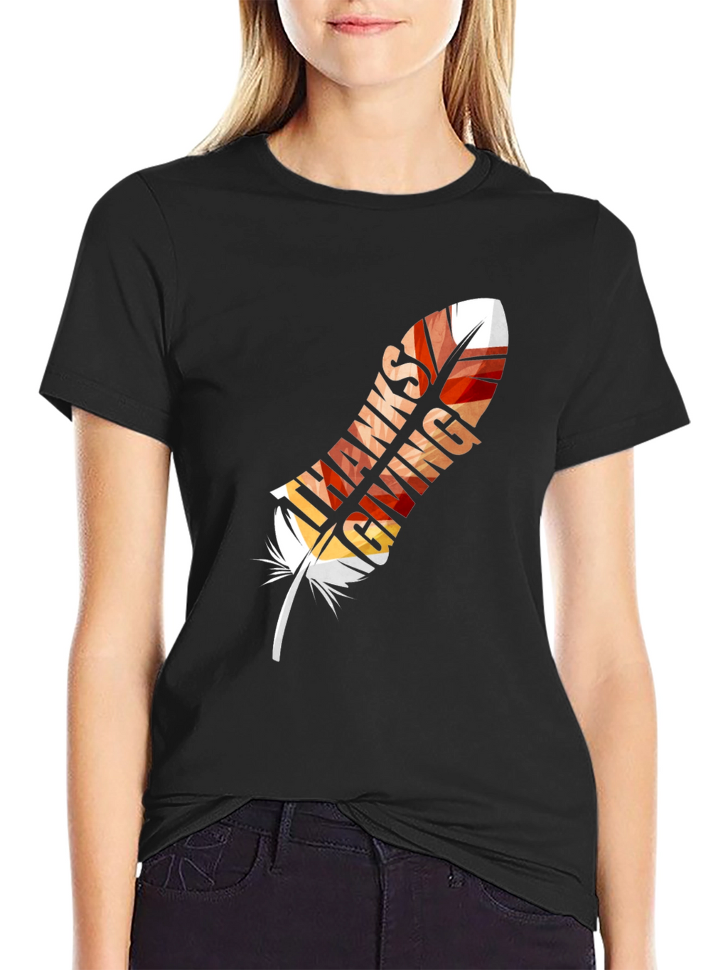 Thanksgiving Feather Graphic T-Shirt - Fall Festive Tee