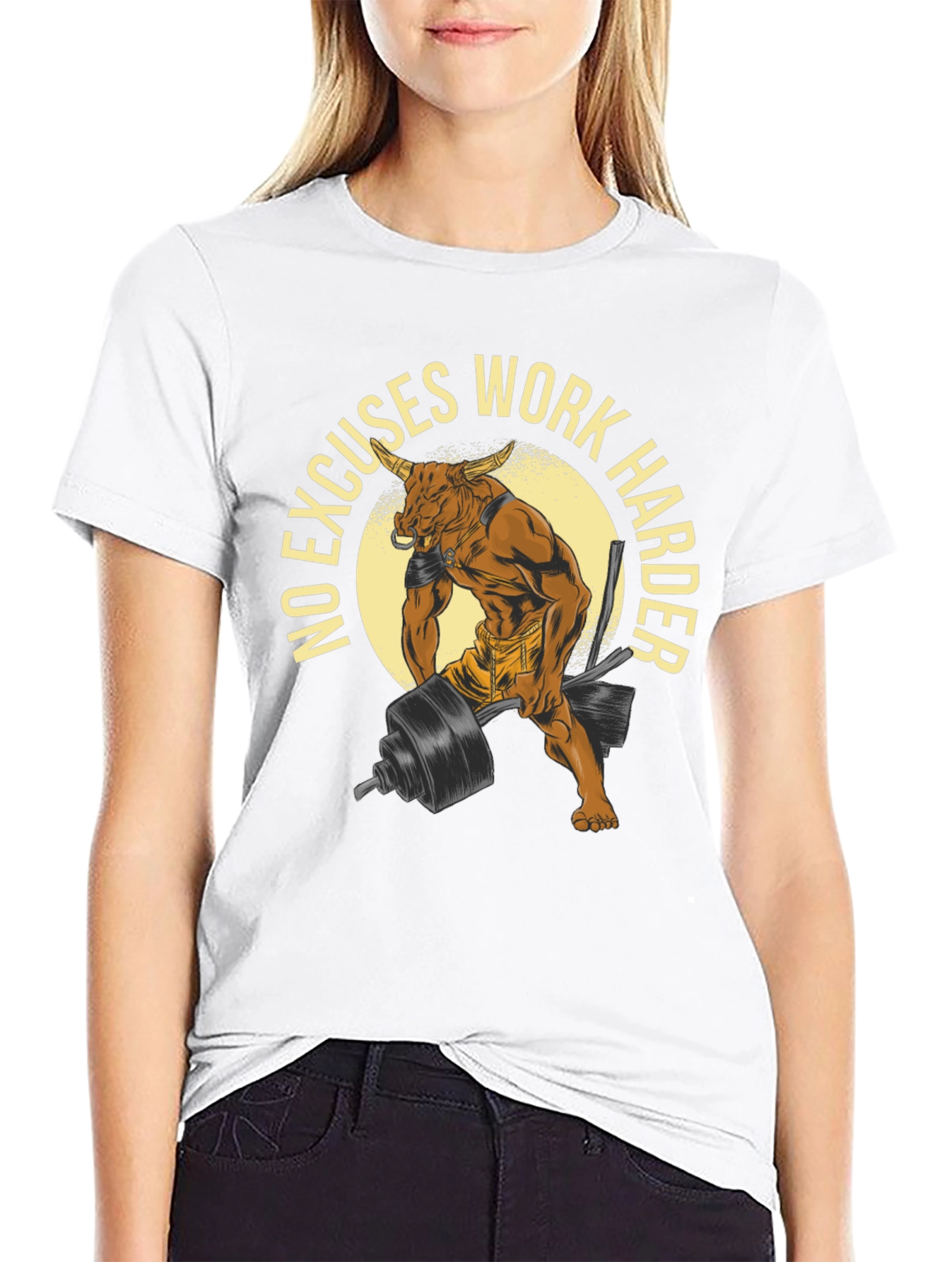No Excuses Work Harder Bull Gym T-Shirt