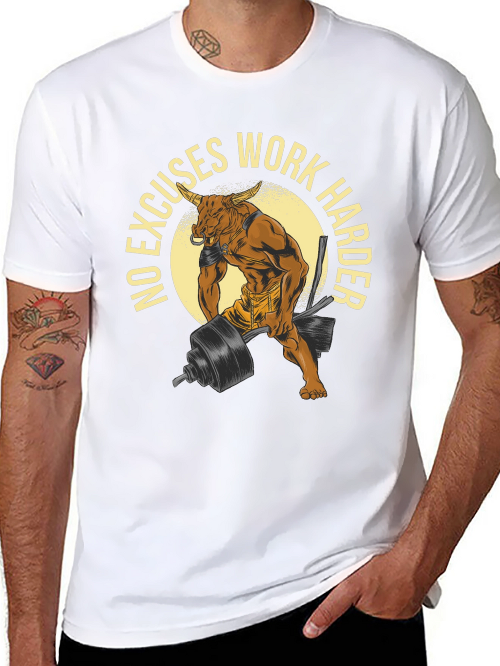 No Excuses Work Harder Bull Gym T-Shirt