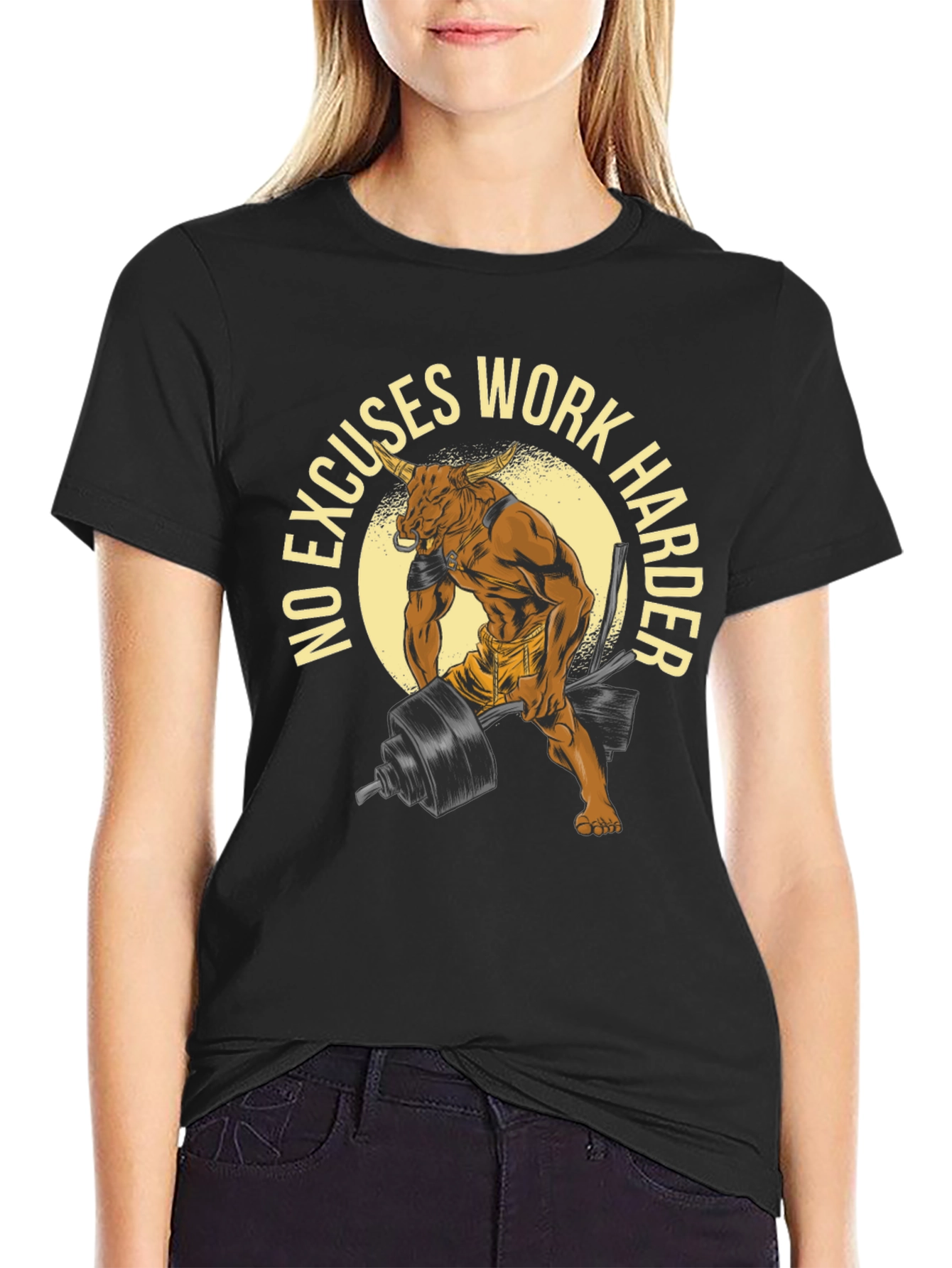 No Excuses Work Harder Bull Gym T-Shirt