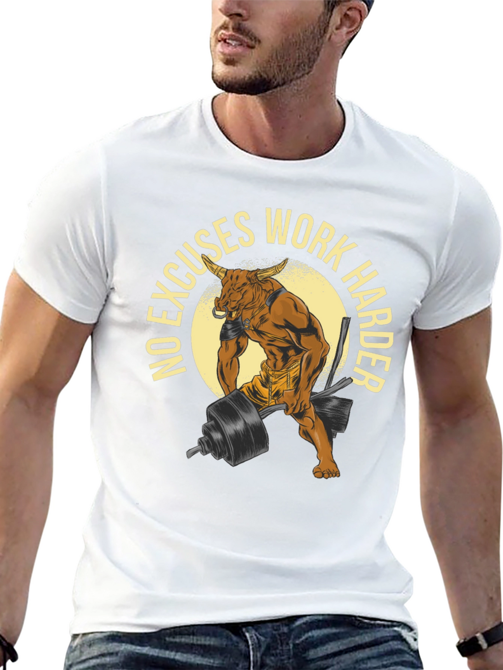 No Excuses Work Harder Bull Gym T-Shirt