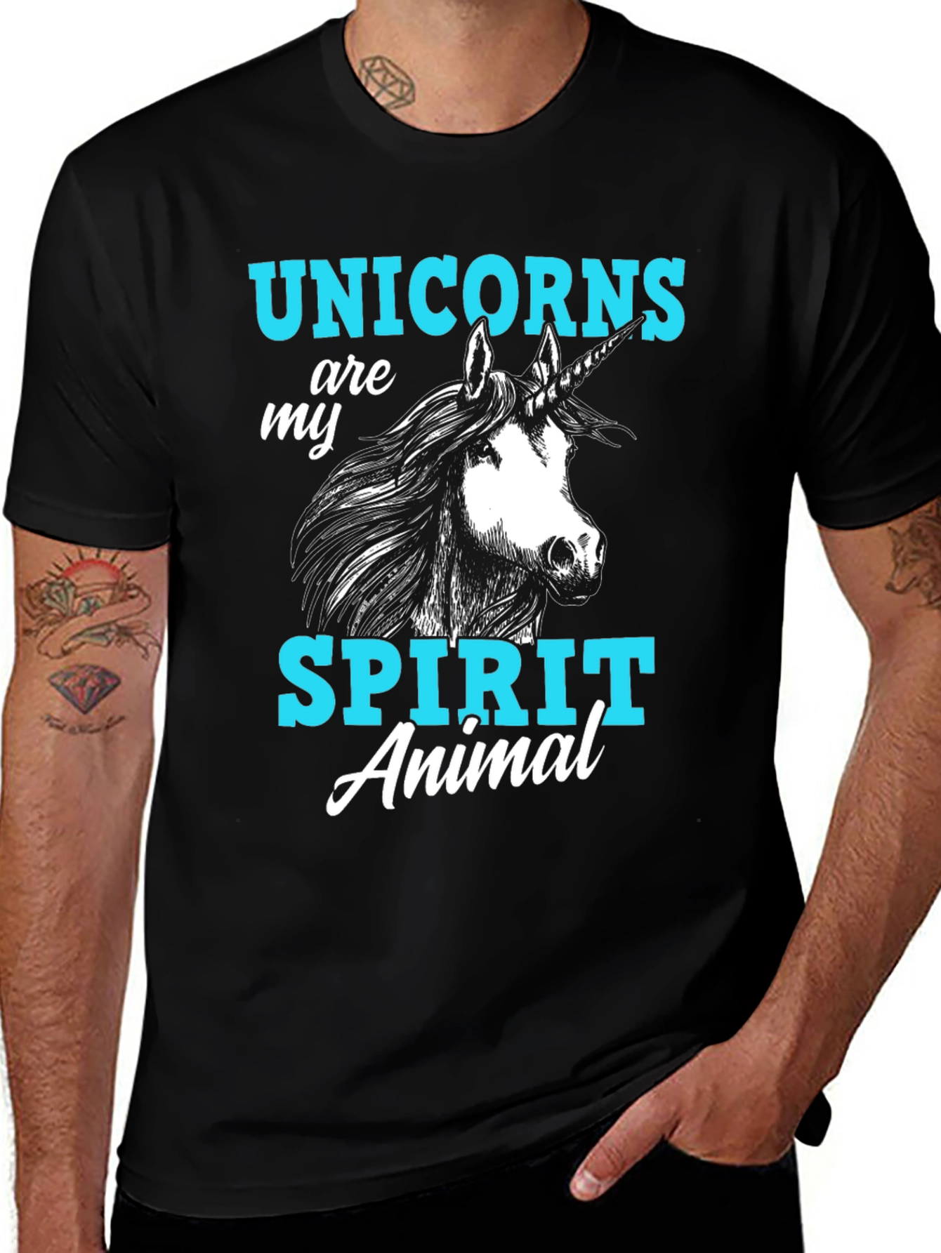 Unicorn Spirit Animal Graphic T-Shirt Black Cotton Tee