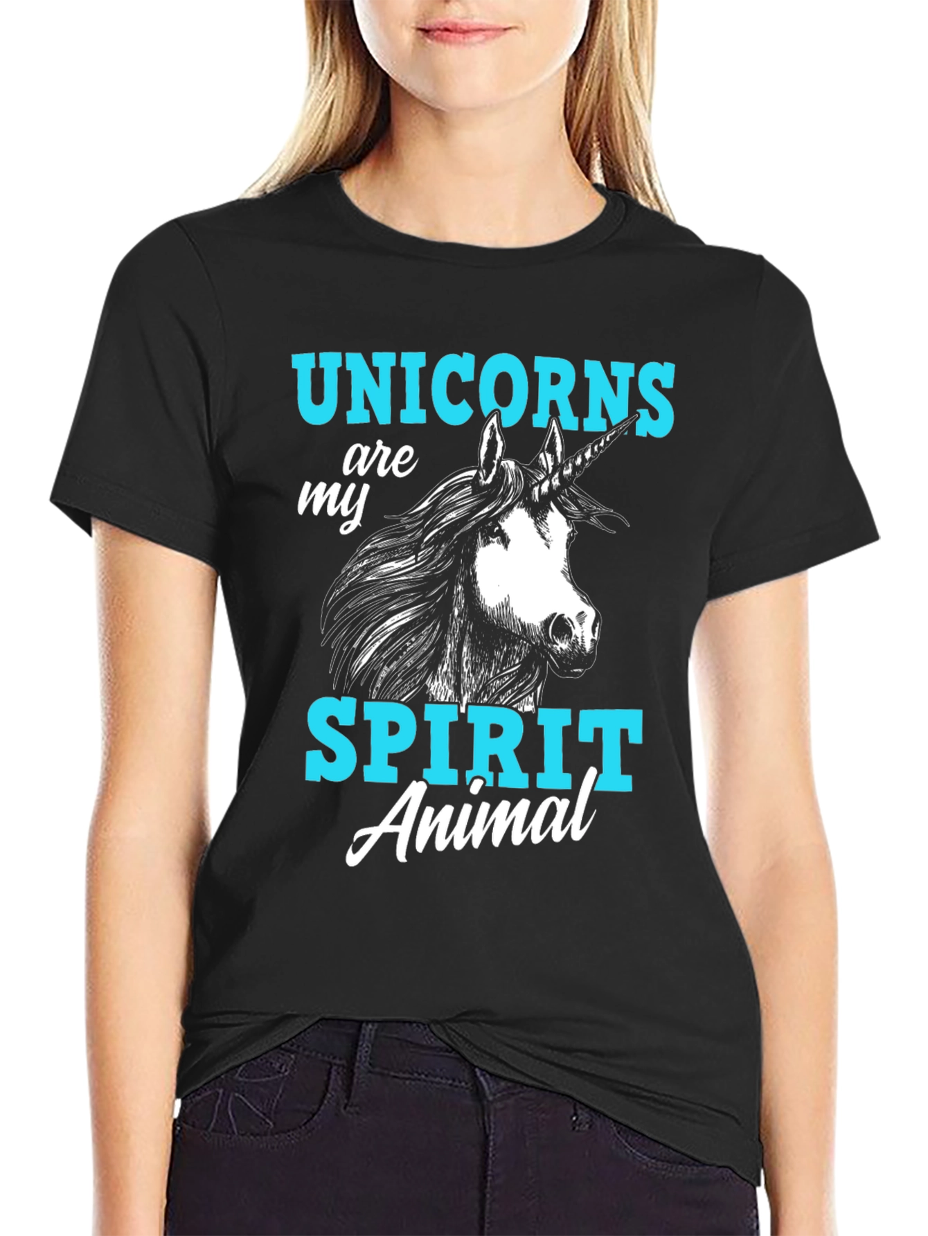 Unicorn Spirit Animal Graphic T-Shirt Black Cotton Tee