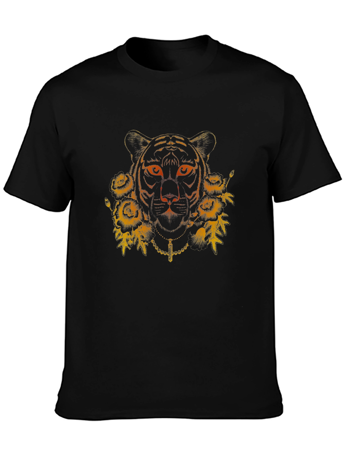 Tiger Floral Graphic Print Black T-Shirt