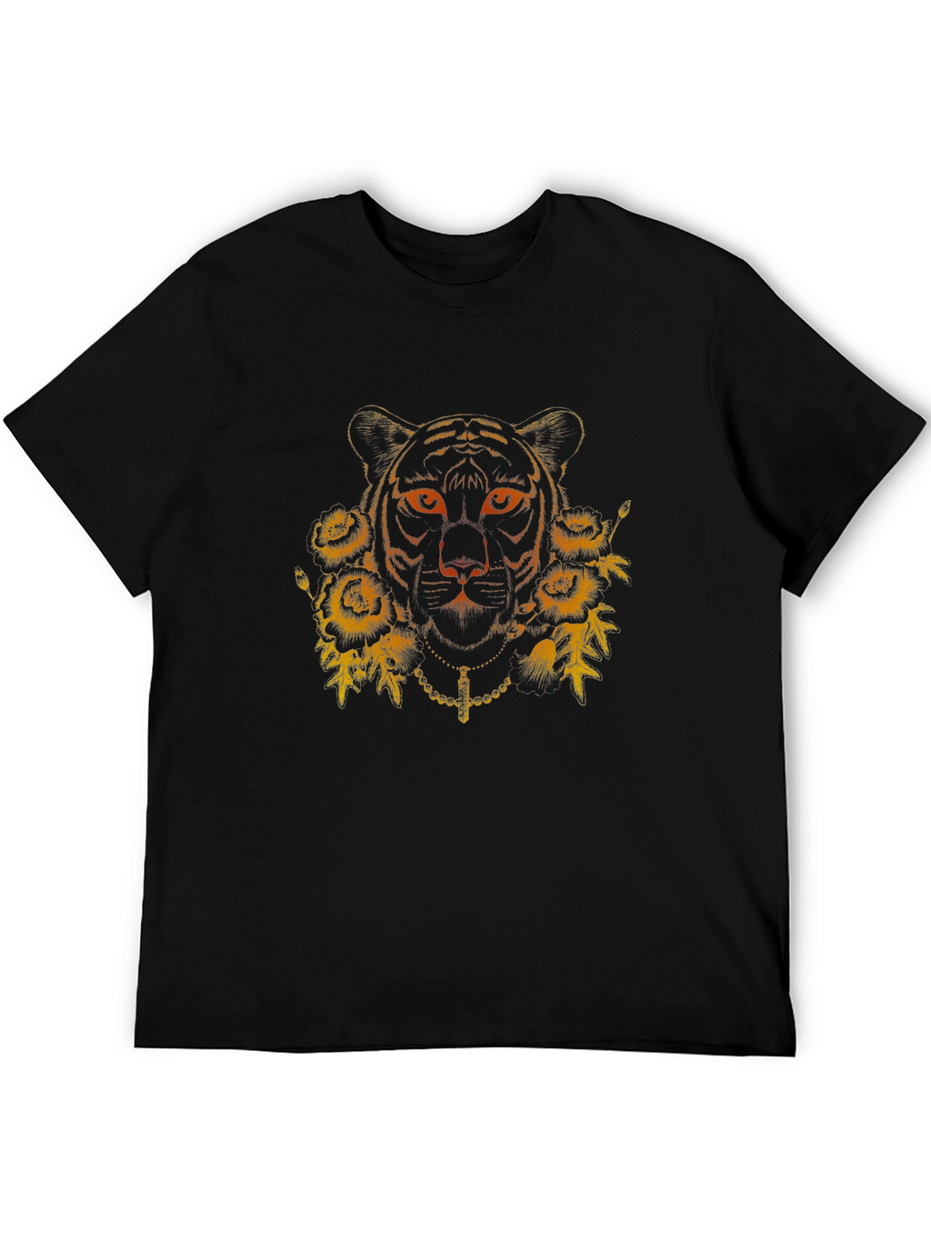 Tiger Floral Graphic Print Black T-Shirt