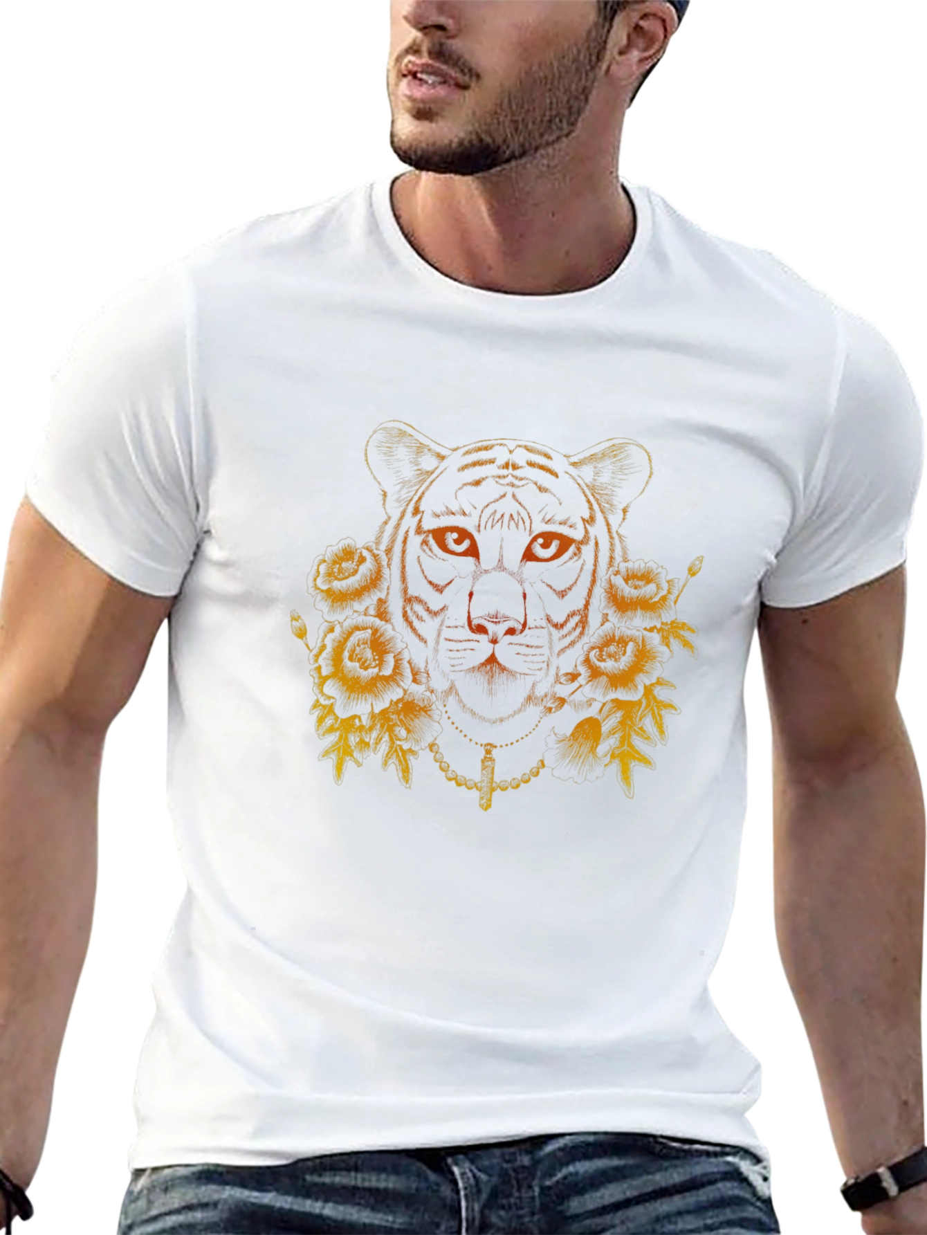 Tiger Floral Graphic Print Black T-Shirt