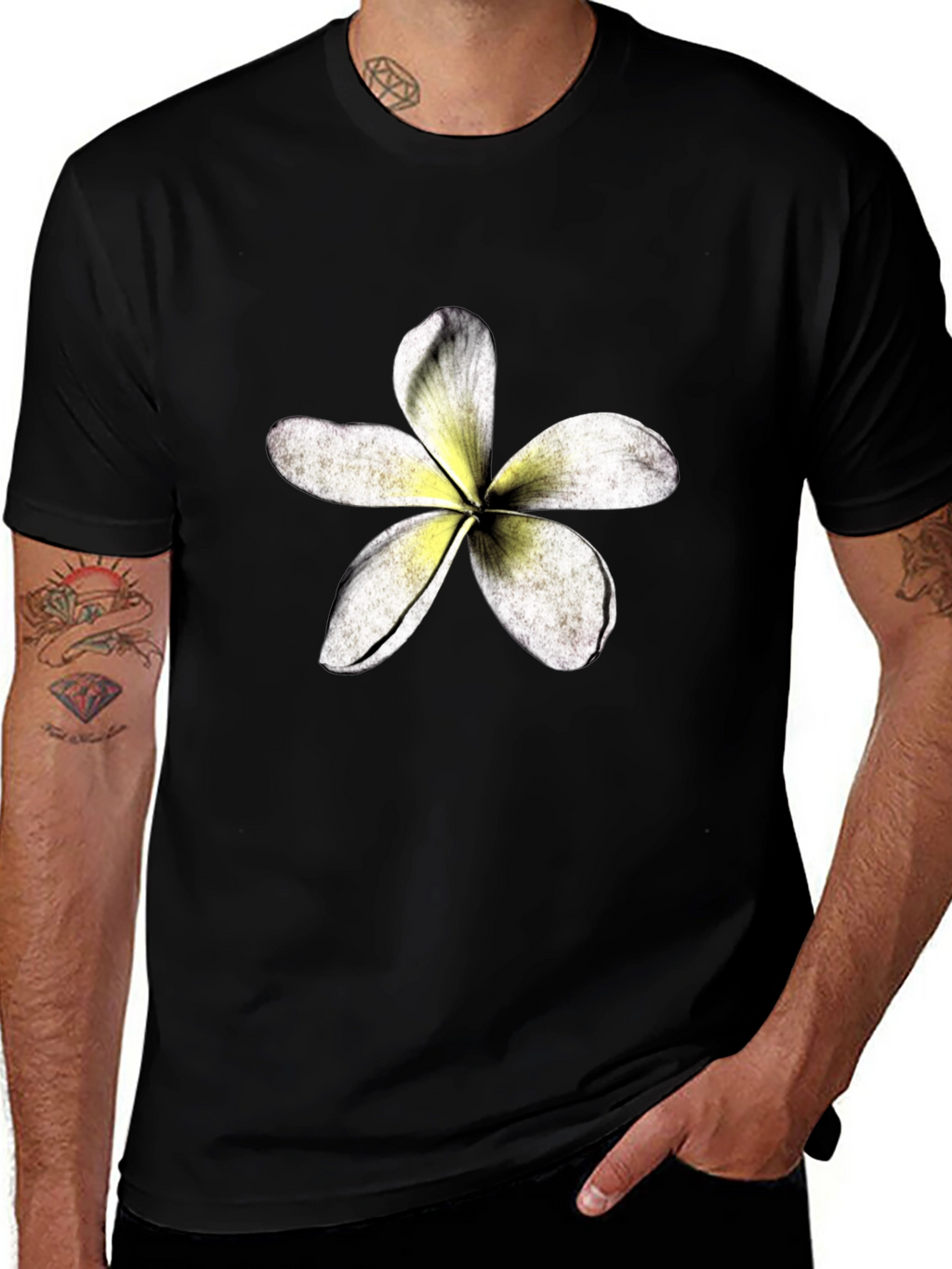 Tropical Flower Graphic Black T-Shirt