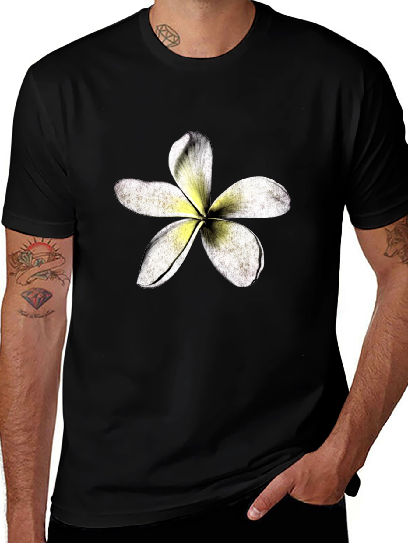 Tropical Flower Graphic Black T-Shirt