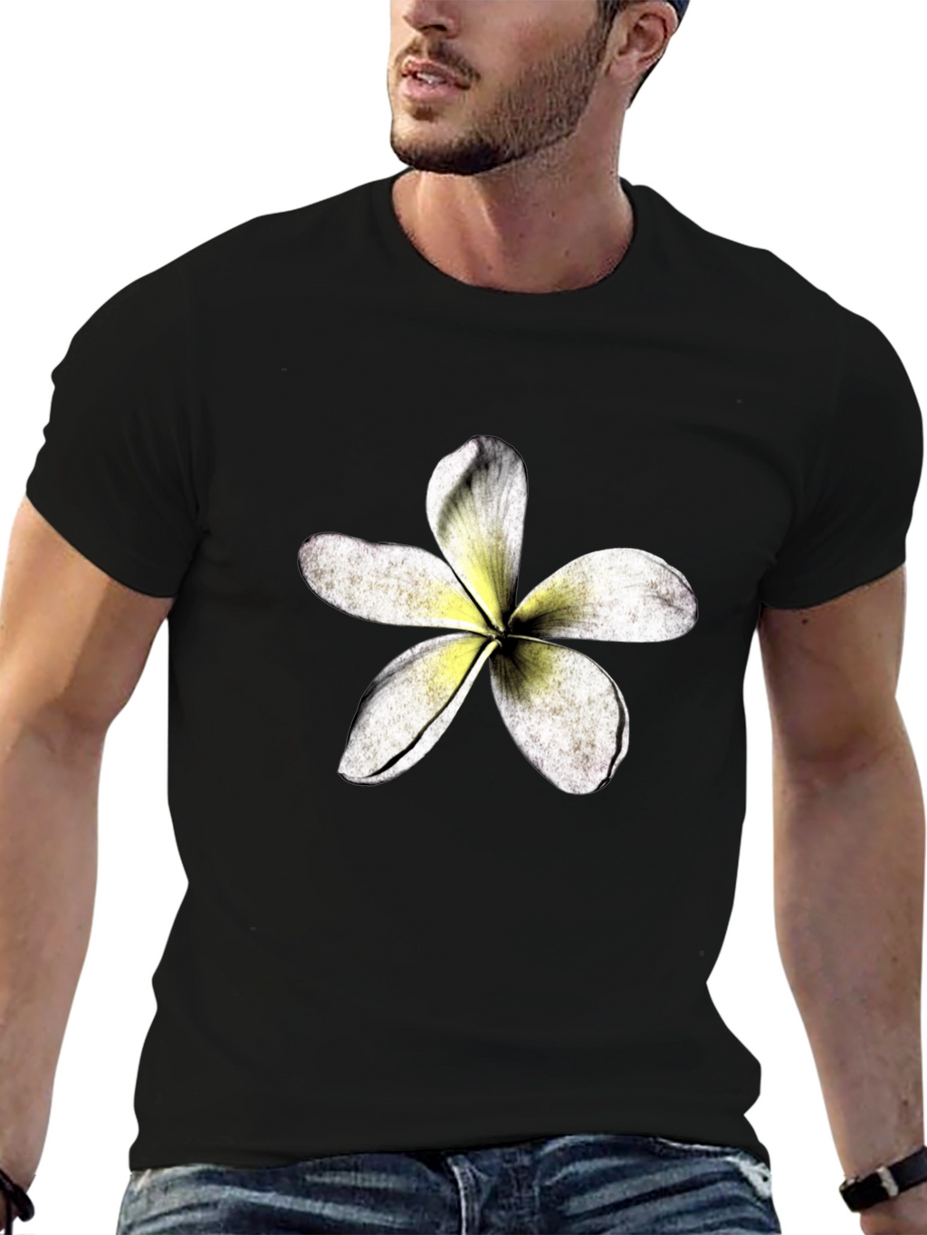 Tropical Flower Graphic Black T-Shirt