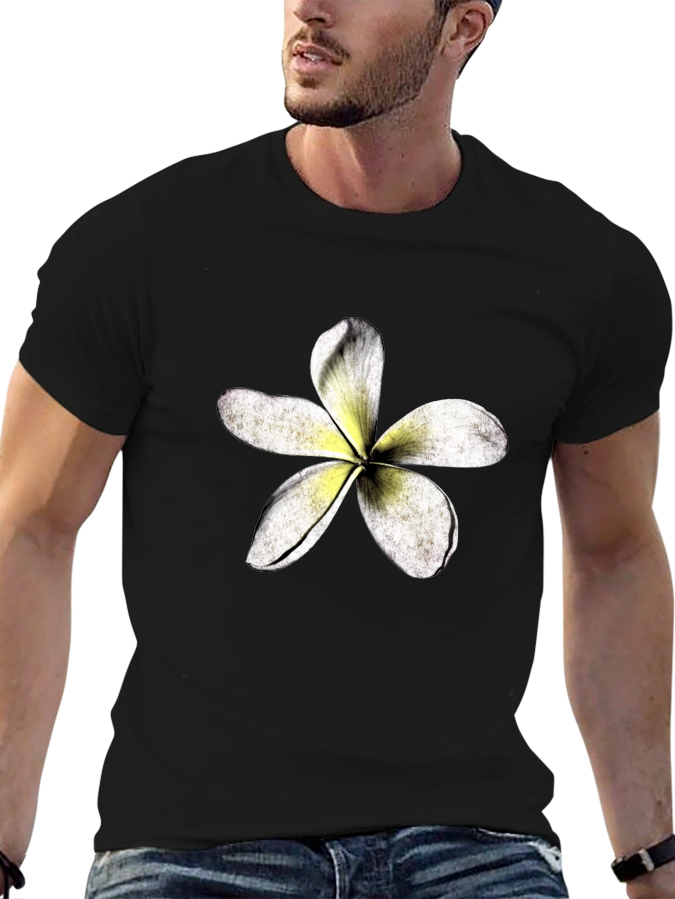 Tropical Flower Graphic Black T-Shirt