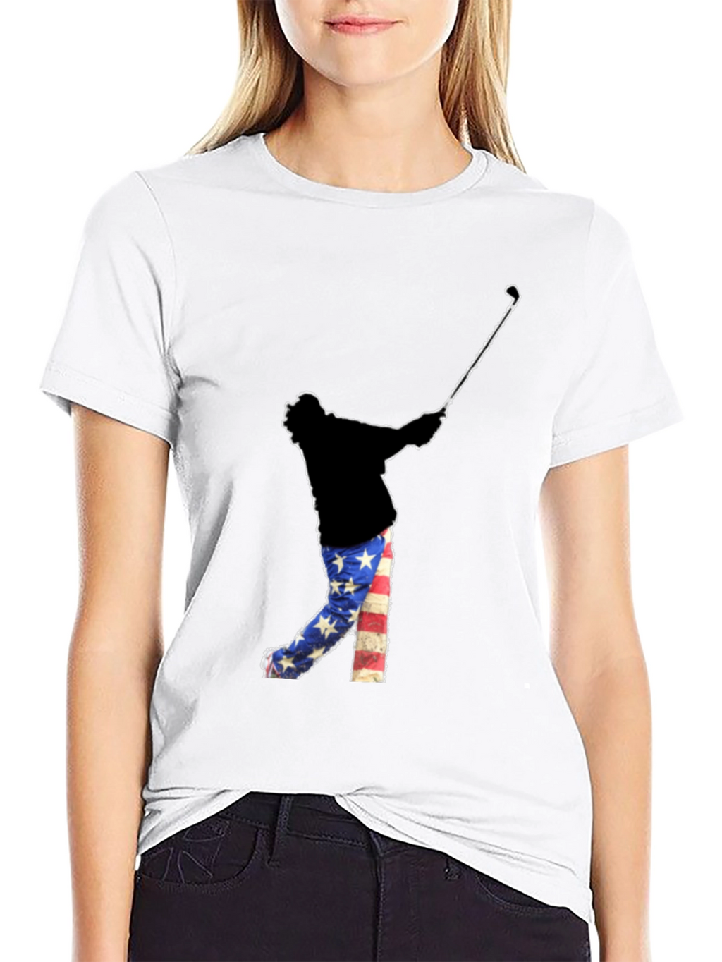Patriotic Golfer Graphic Tee - American Flag Style