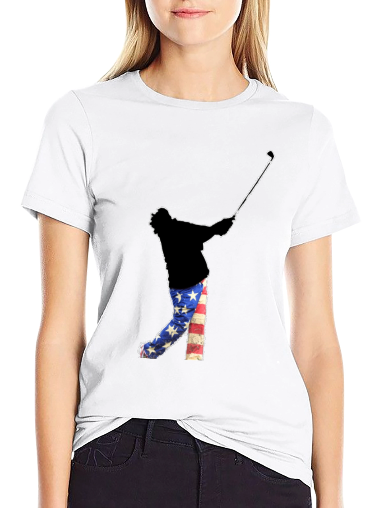 Patriotic Golfer Graphic Tee - American Flag Style