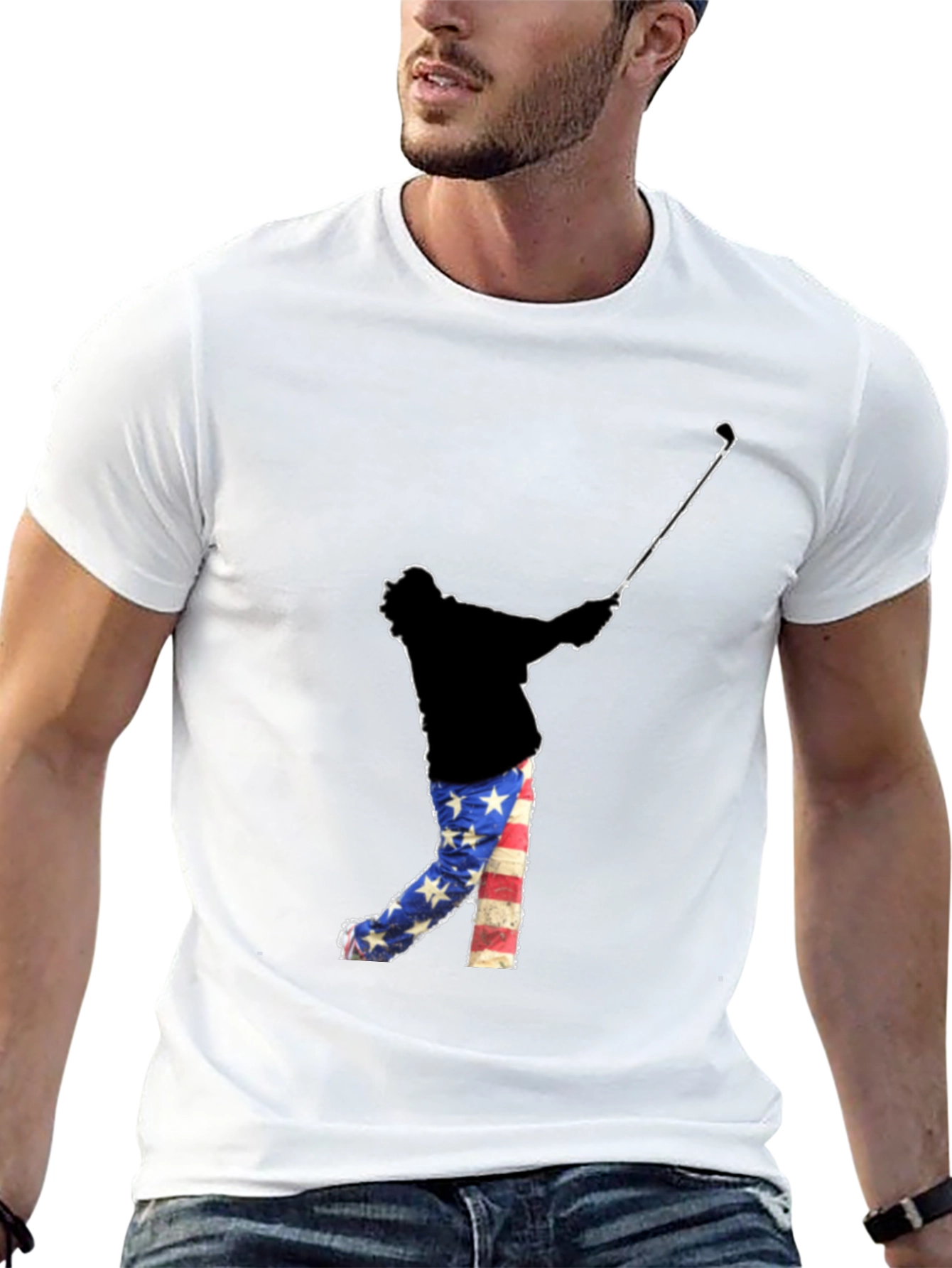 Patriotic Golfer Graphic Tee - American Flag Style