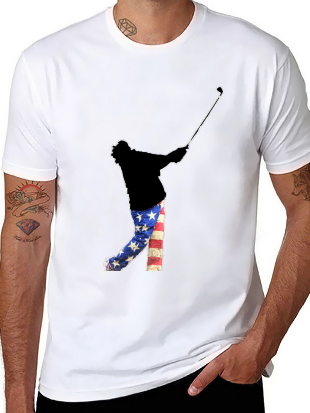 Patriotic Golfer Graphic Tee - American Flag Style