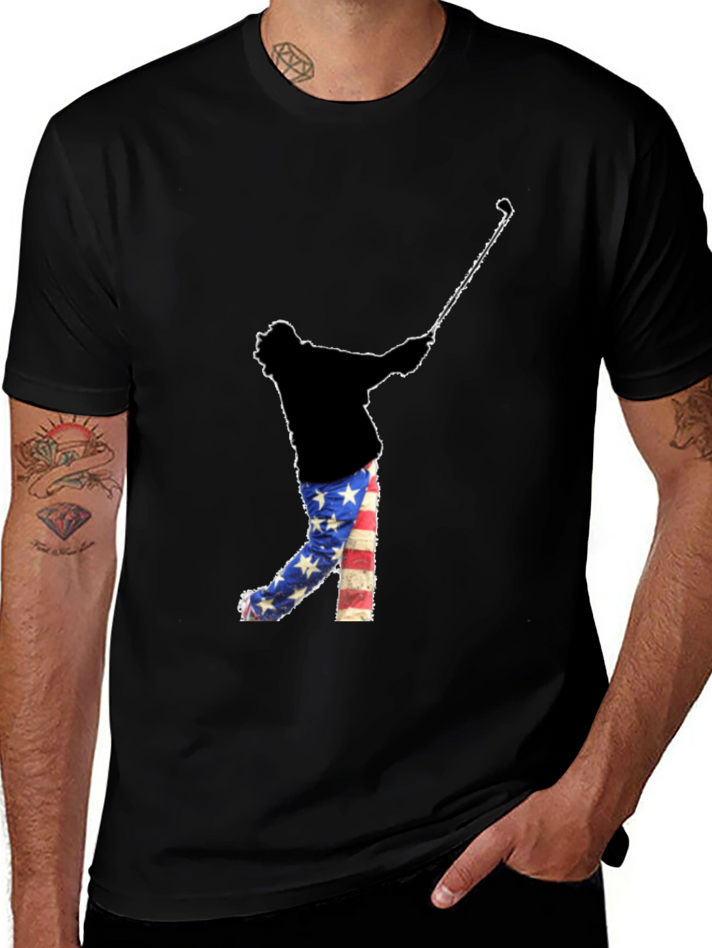 Patriotic Golfer Graphic Tee - American Flag Style