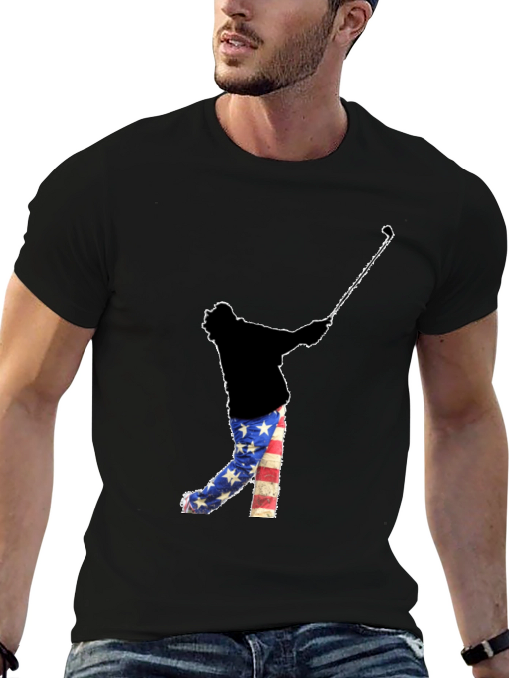 Patriotic Golfer Graphic Tee - American Flag Style