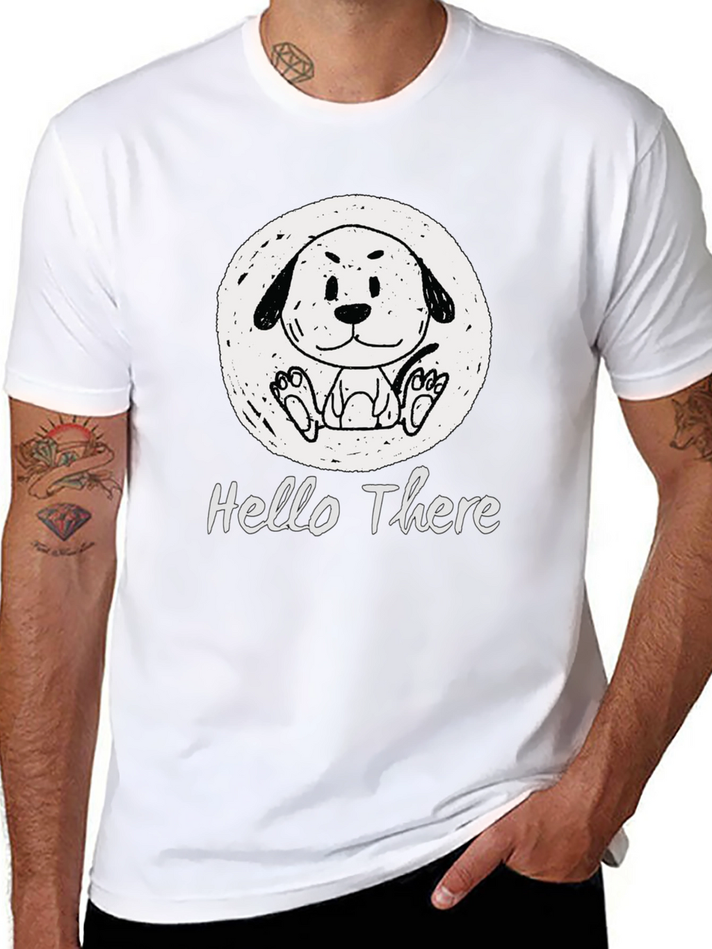 Cute Doodle Dog Graphic Tee - Hello There