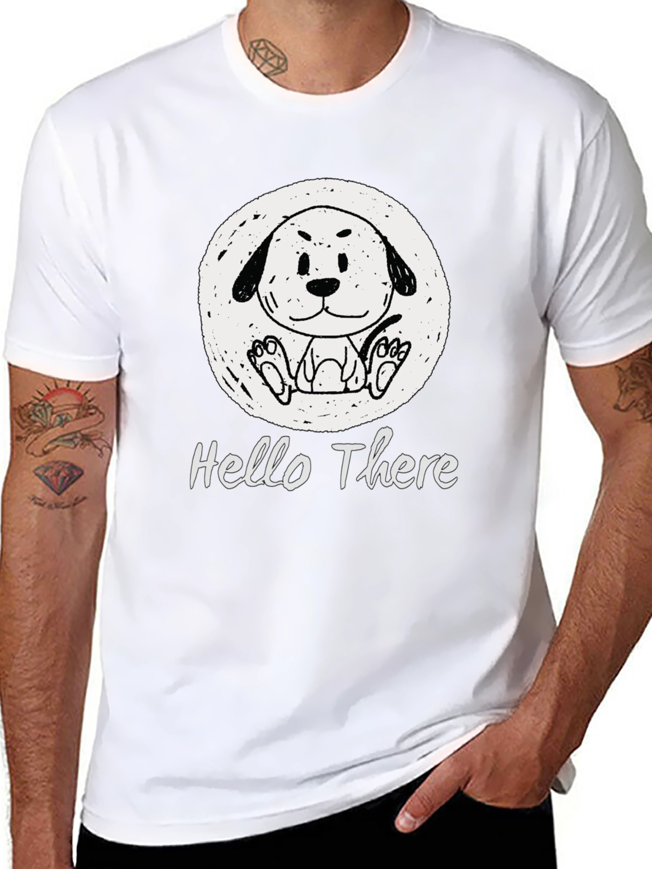Cute Doodle Dog Graphic Tee - Hello There