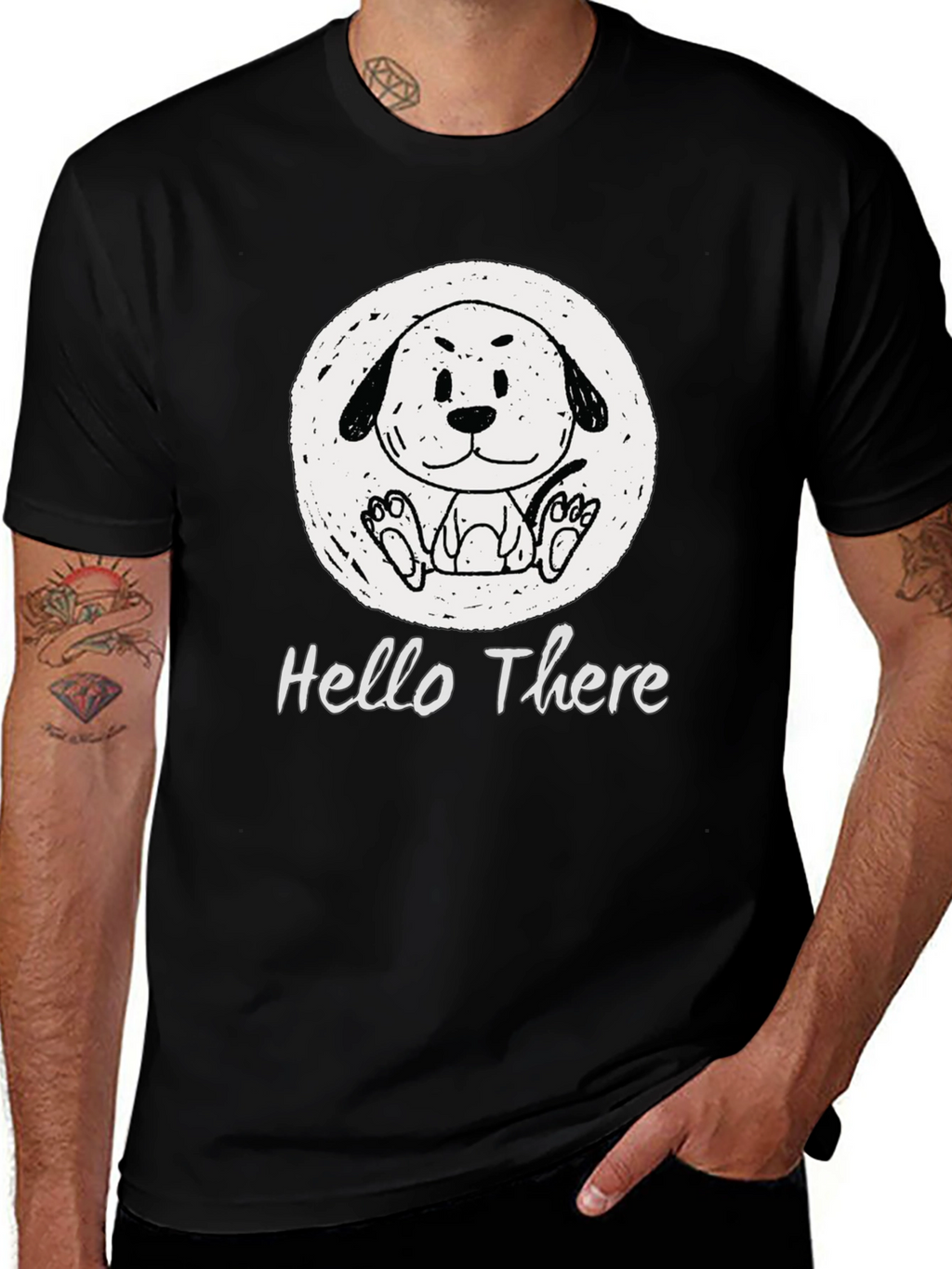 Cute Doodle Dog Graphic Tee - Hello There