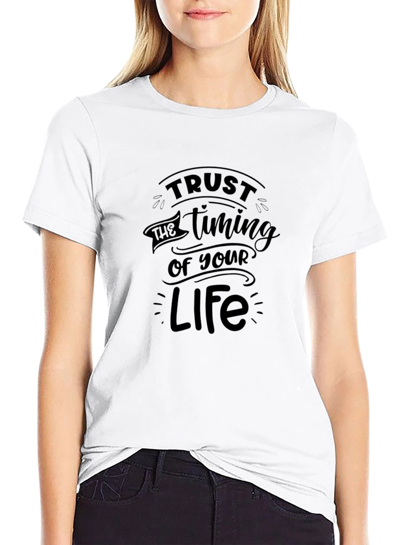 Trust the Timing T-Shirt - Black Crew Neck Tee
