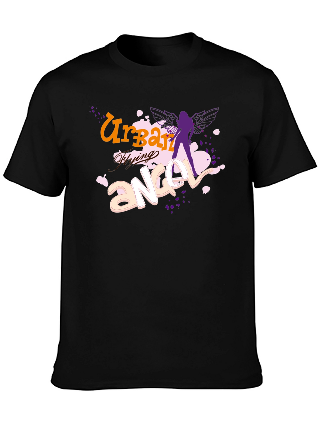 Urban Flying Angel Graphic T-Shirt - Black