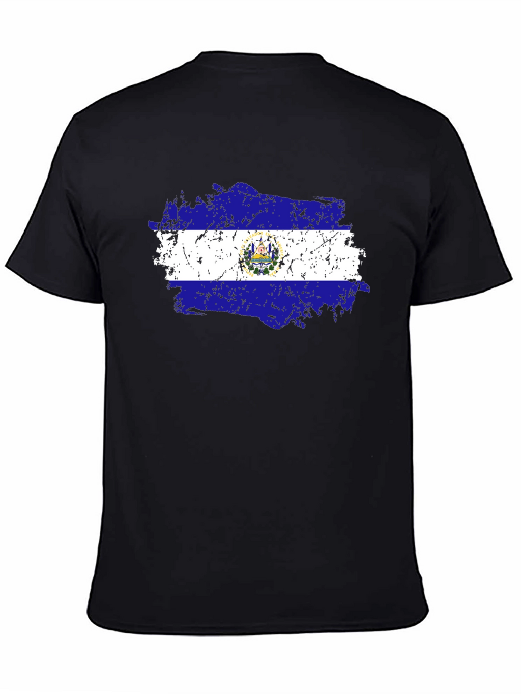 El Salvador Flag T-Shirt Black Cotton Tee