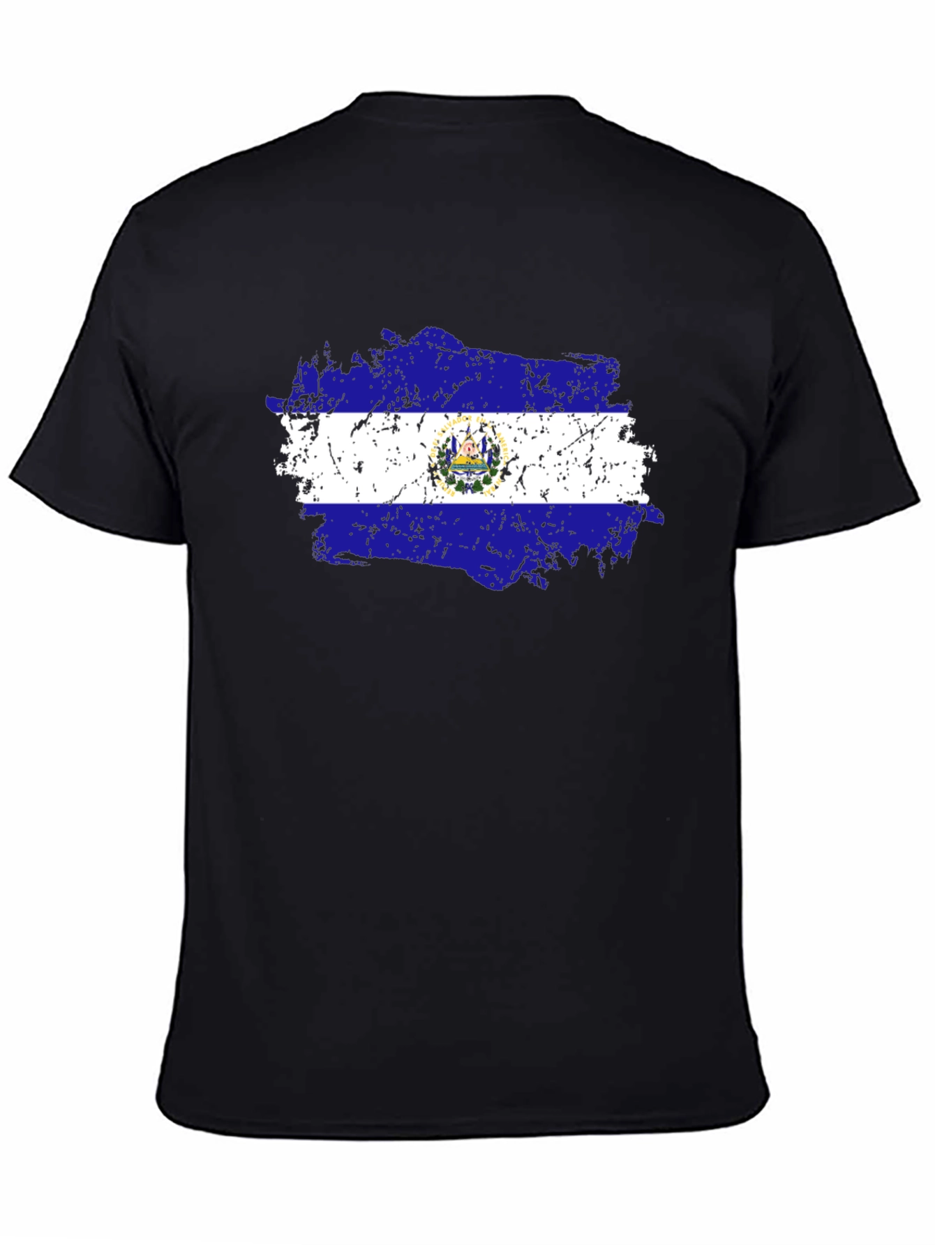 El Salvador Flag T-Shirt Black Cotton Tee