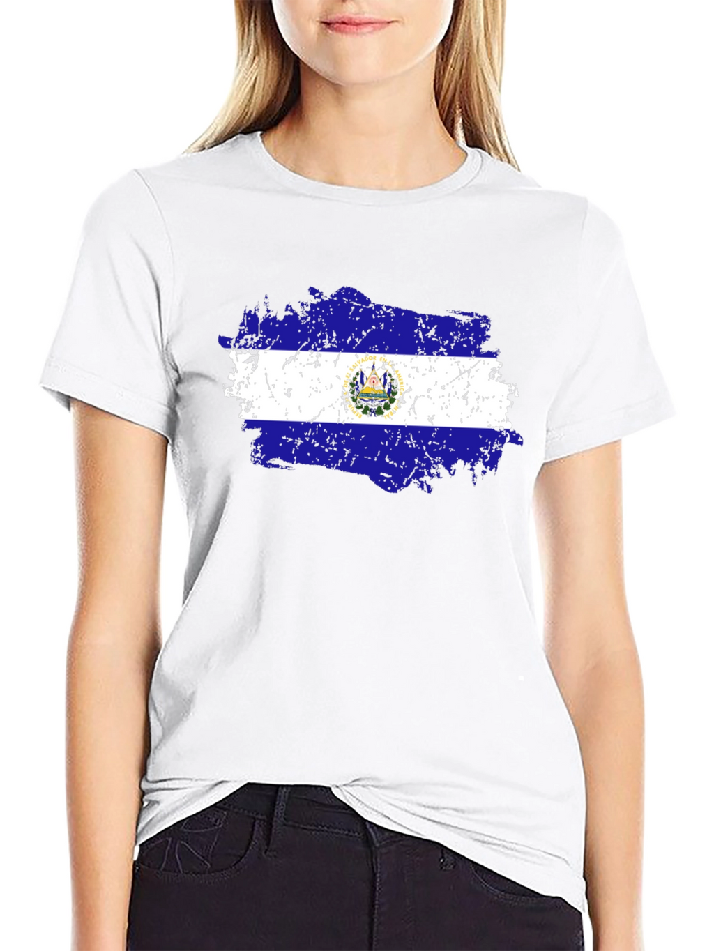El Salvador Flag T-Shirt Black Cotton Tee
