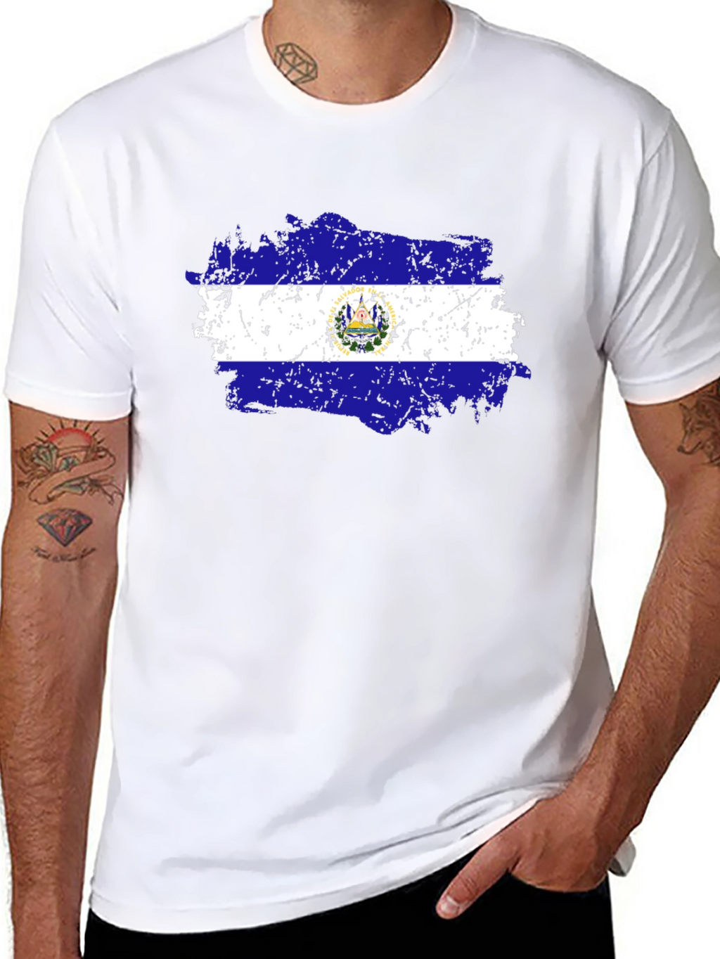 El Salvador Flag T-Shirt Black Cotton Tee