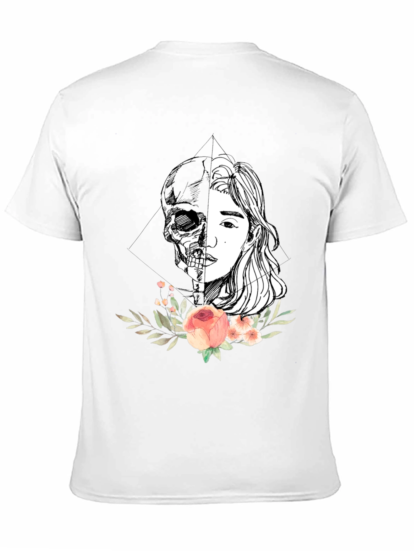 Half Skull Half Face Floral T-Shirt