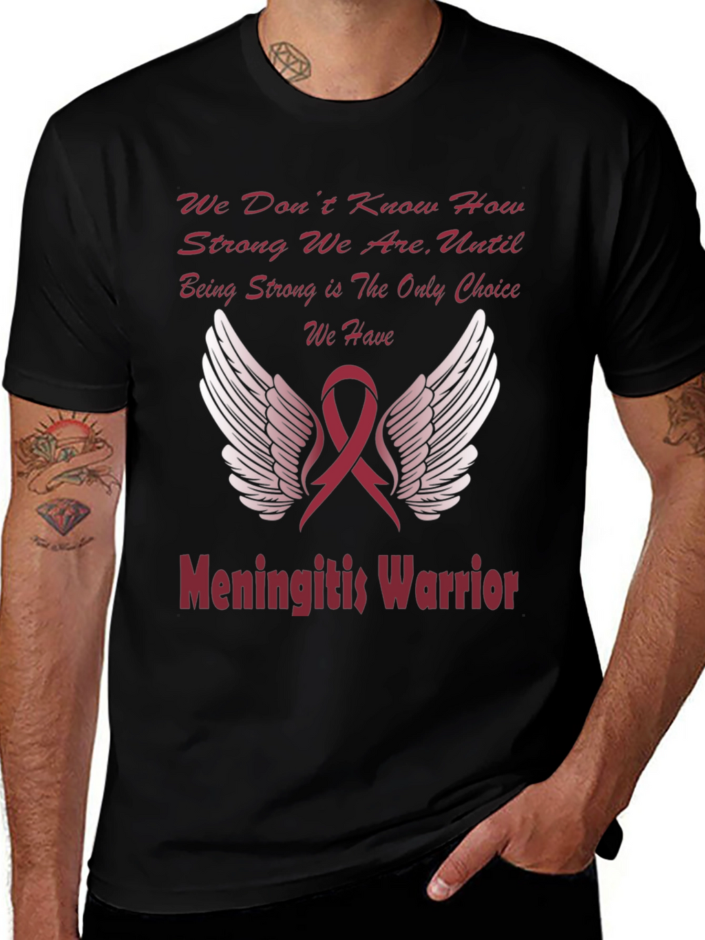 Meningitis Warrior T-Shirt Ribbon Wings Design