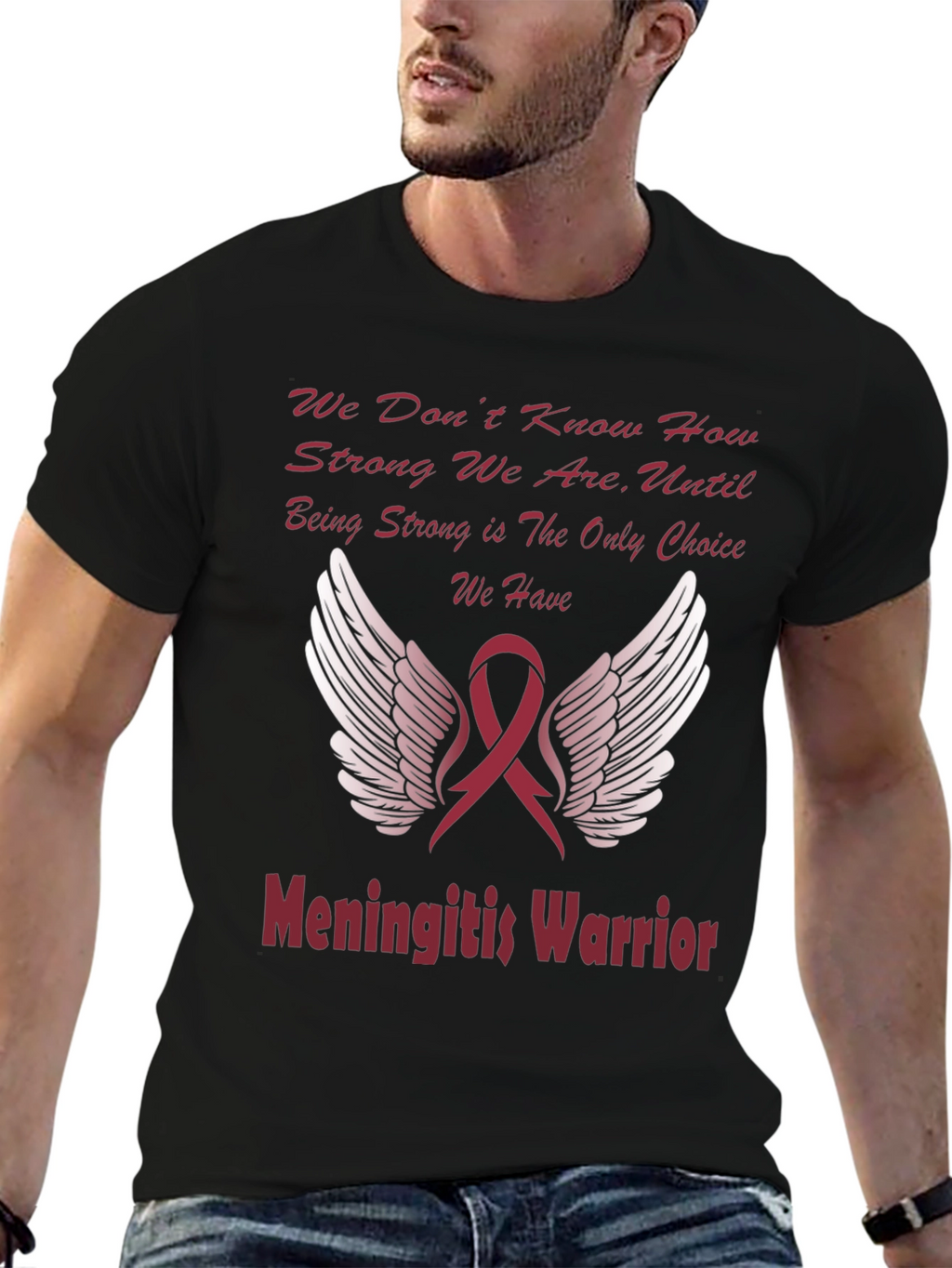 Meningitis Warrior T-Shirt Ribbon Wings Design