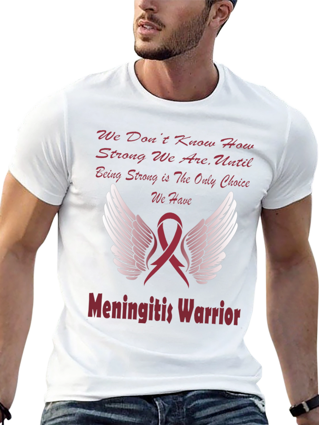 Meningitis Warrior T-Shirt Ribbon Wings Design