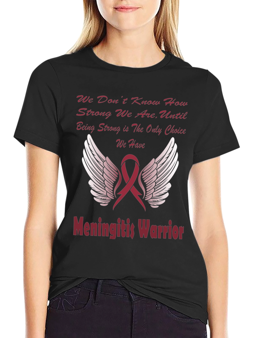 Meningitis Warrior T-Shirt Ribbon Wings Design