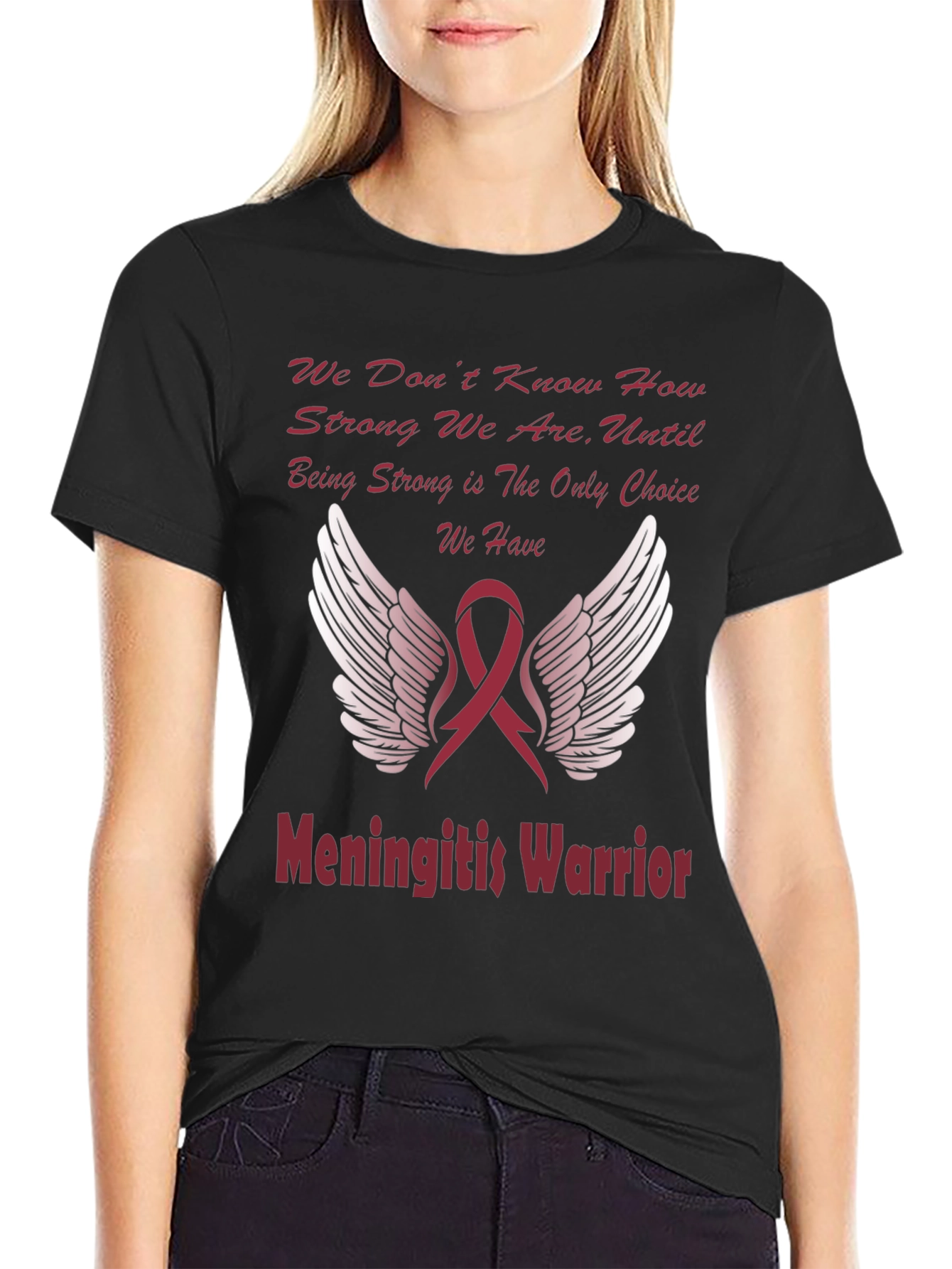 Meningitis Warrior T-Shirt Ribbon Wings Design