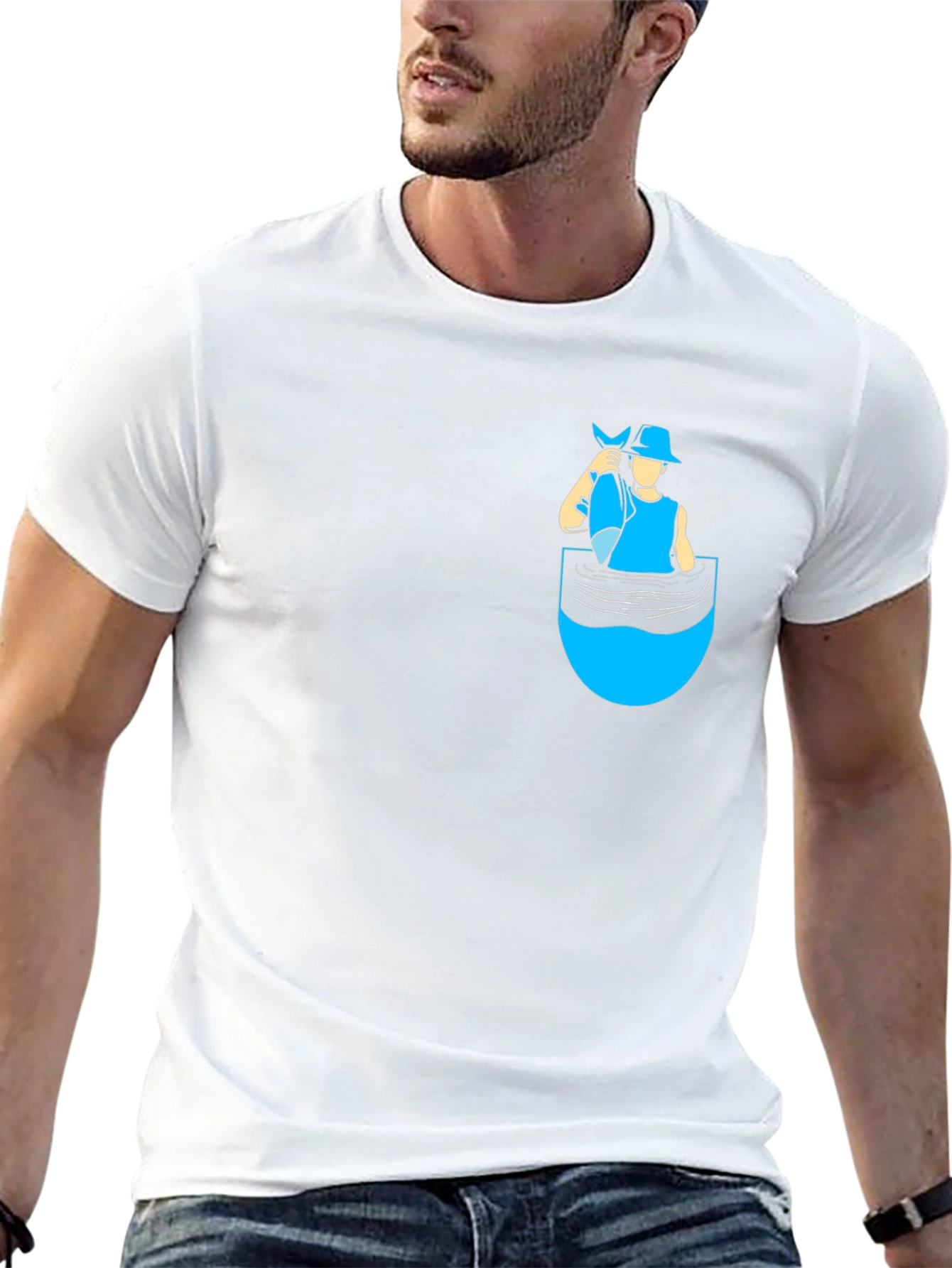 Fisherman Pocket T-Shirt - Novelty Graphic Tee